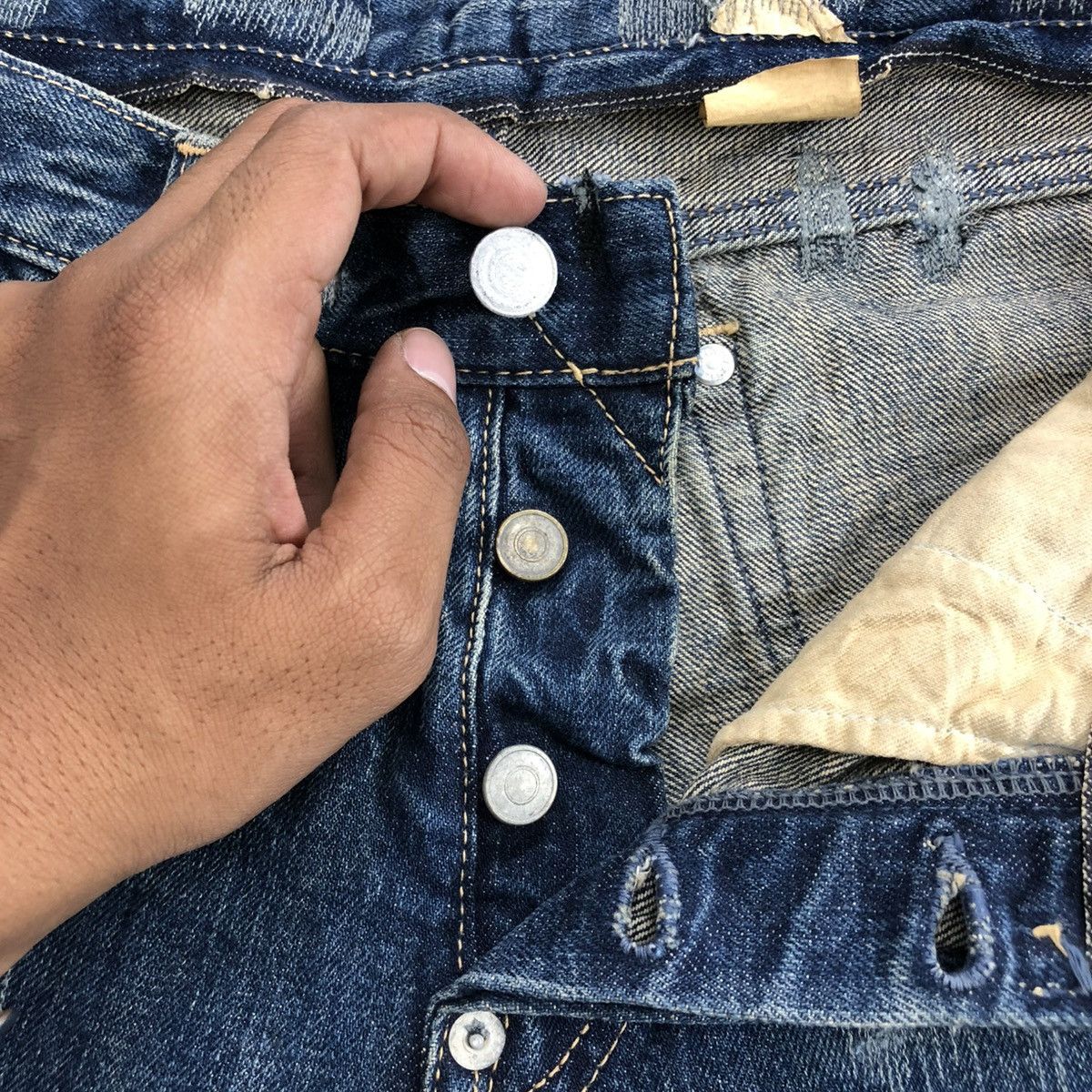 If Six Was Nine × Le Grande Bleu (L.G.B.) 🇯🇵2000s Repack Japan Reconstucted Distressed Flared Jeans Size US 32 / EU 48 - 8 Thumbnail