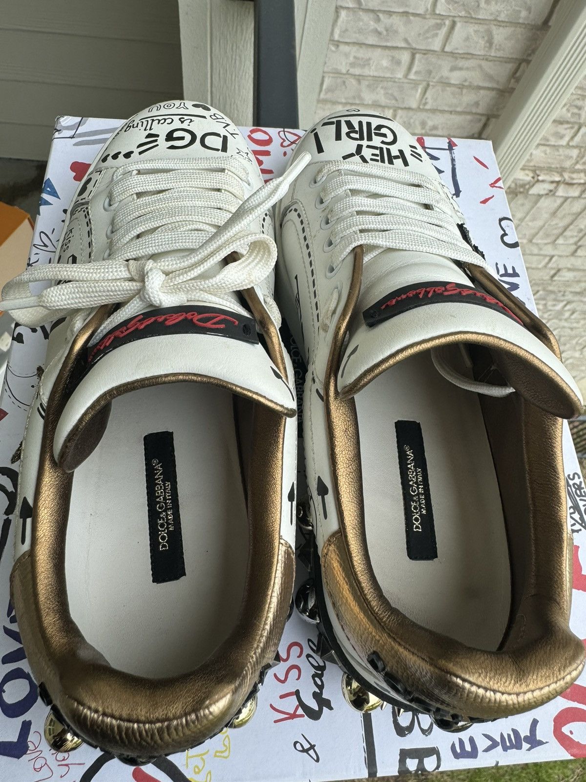Dolce & Gabbana Dolce And Gabbana White and black spiked low trainer Size US 9 / IT 39 - 4 Thumbnail
