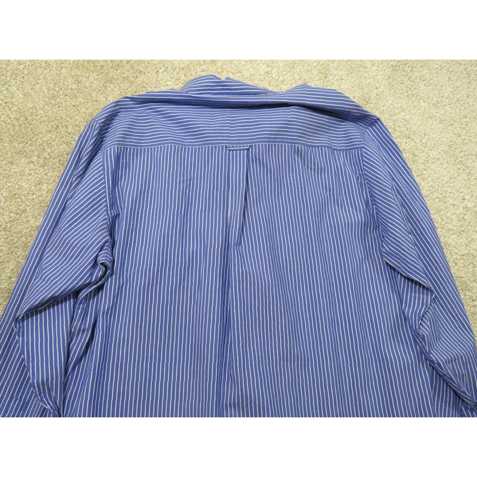 Chaps NWT Chaps Button-Down Shirt 2XLT Blue White Stripe Long Sleeve Cotton Woven Easy Care Embroidered Pocket Mens Size US XXL / EU 58 / 5 - 8 Thumbnail