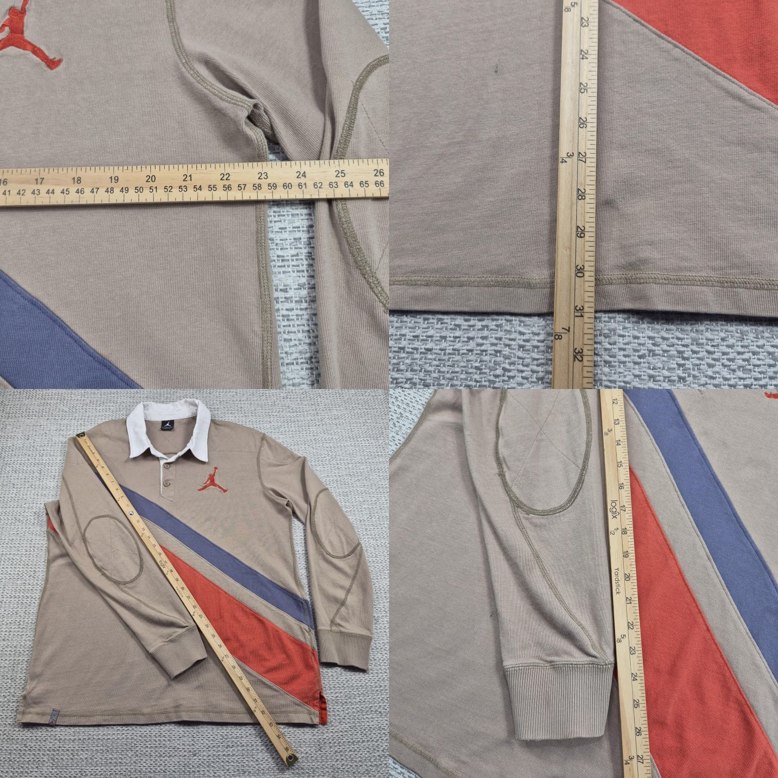 Jordan Brand Jordan Rugby Polo Shirt Mens XL Tan Long Sleeve Diagonal Stripe Jumpman Top Size US XL / EU 56 / 4 - 9 Thumbnail