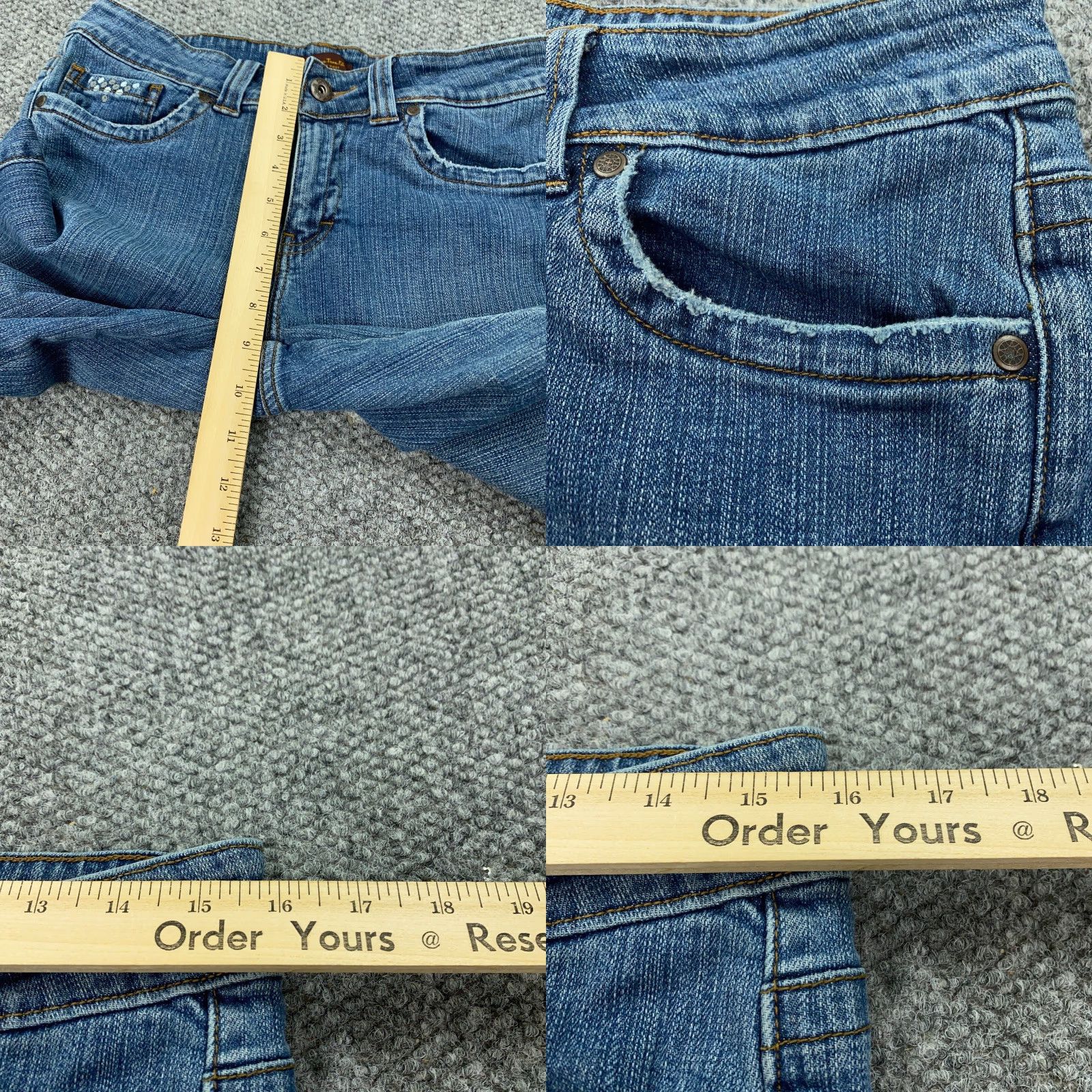Lee Lee Cropped Jeans Womens Size 8 Blue Embroidered Stretch Denim Mid Rise 22in Inseam Classic Pockets City Fashion? Size 30" / US 8 / IT 44 - 8 Thumbnail