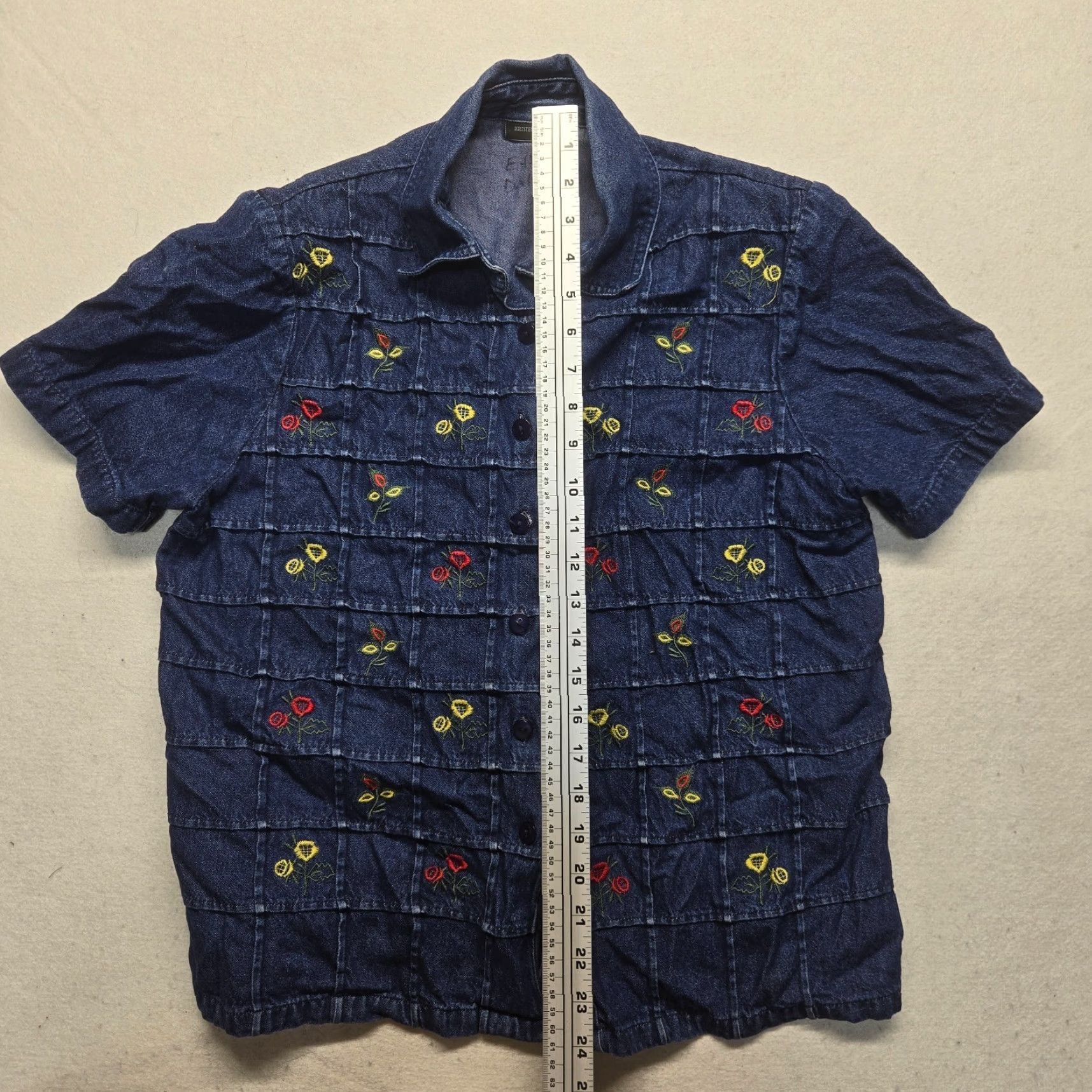 Denime Kristen & Hayley Denim Shirt Embroidered Floral Casual XL Blue Adult Shirt XL Denim Embellished Womens Size XL / US 12-14 / IT 48-50 - 6 Thumbnail