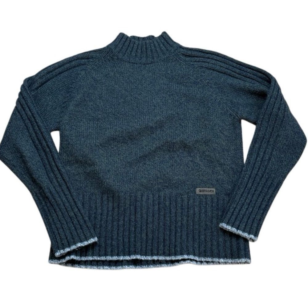 Quiksilver 90s Vintage Quicksilver Blue and Green Marled Chunky Knit Mo Size US XL / EU 56 / 4 - 1 Thumbnail