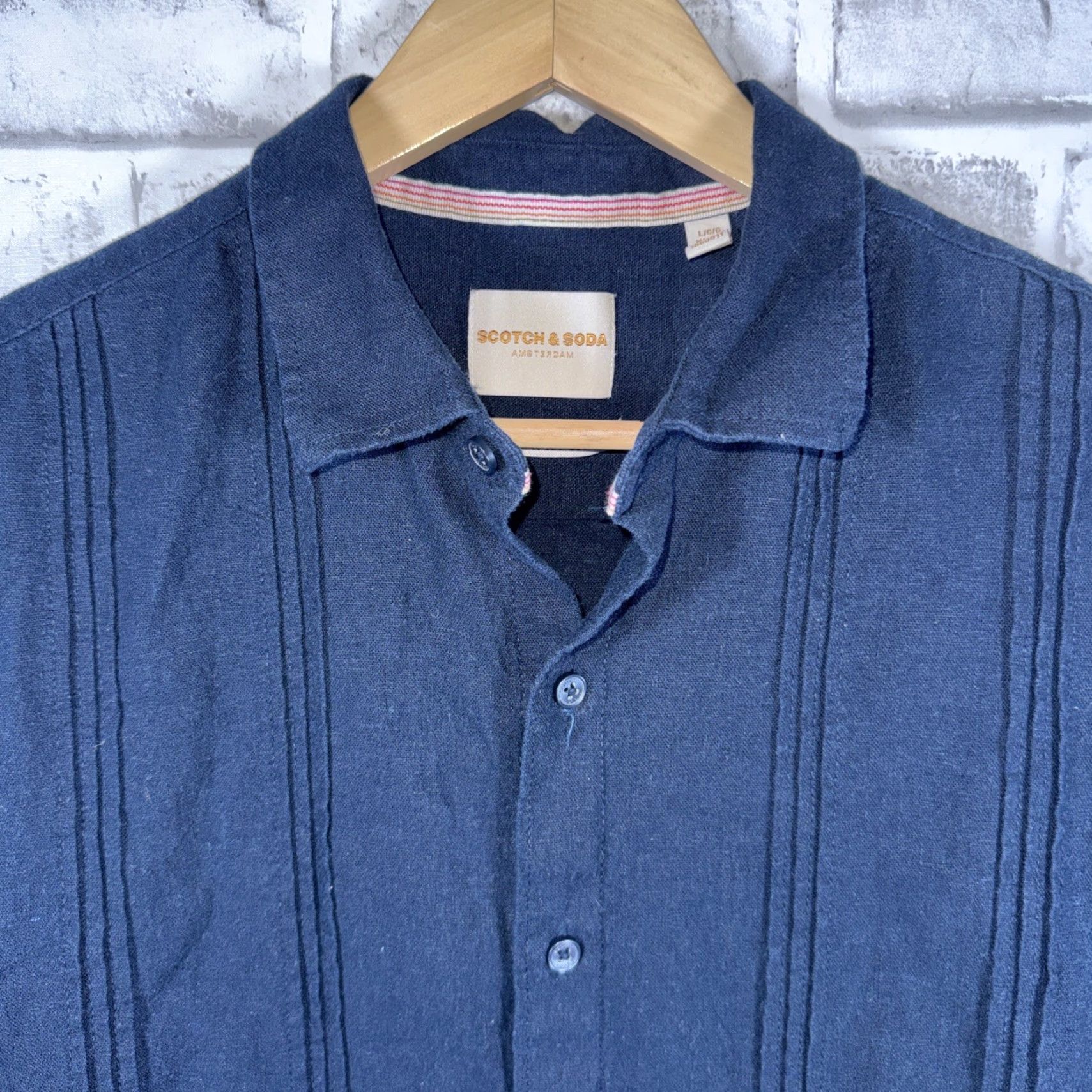 Scotch & Soda VINTAGE Scotch & Soda Amsterdam Blue Button-Up Linen Blend Shortsleeve Shirt Mens L Size US L / EU 52-54 / 3 - 2 Thumbnail