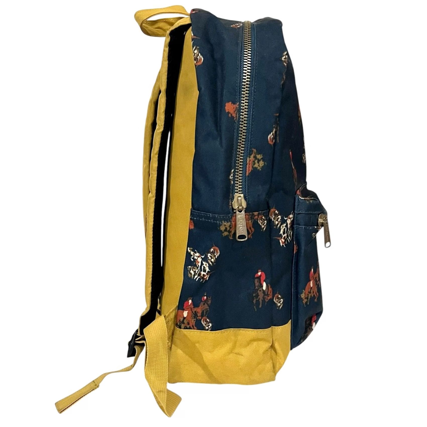 Vintage Herschel Backpack Horses Equestrian Dog Hunt Print Navy Golden Yellow Book Bag Size ONE SIZE - 5 Thumbnail