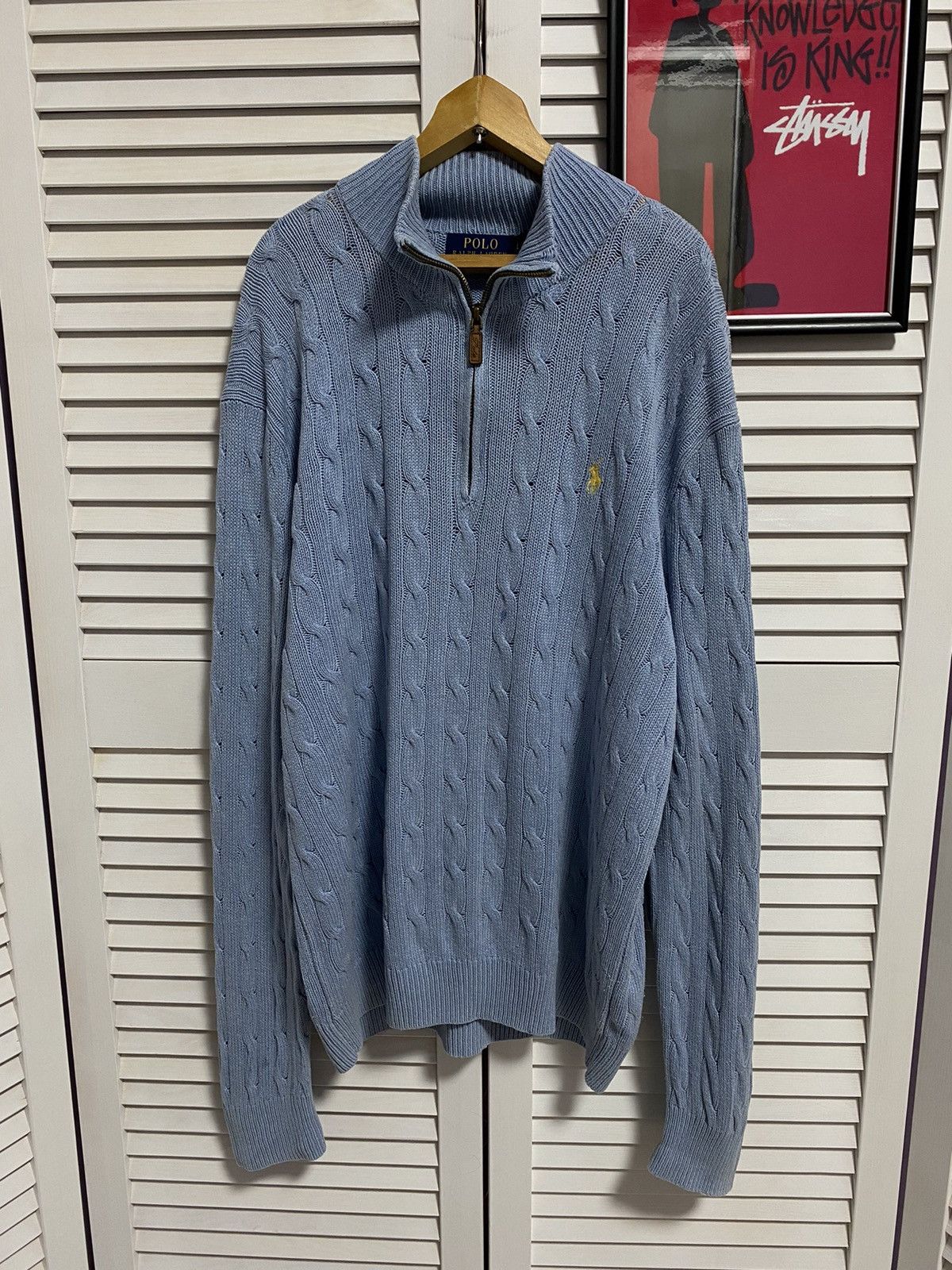 Polo Ralph Lauren Polo Ralph Lauren Cable Knit Half Zip Sweater Blue Preppy Size US L / EU 52-54 / 3 - 1 Thumbnail