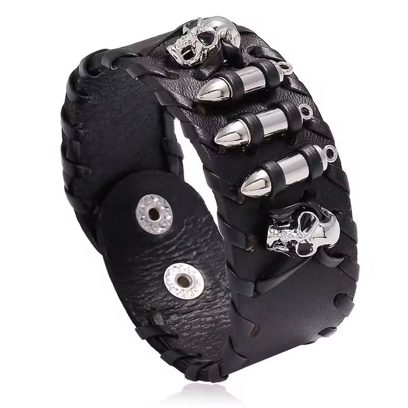 Japanese Brand Black Skull Bullet Cowhide Bracelets Size ONE SIZE - 3 Thumbnail