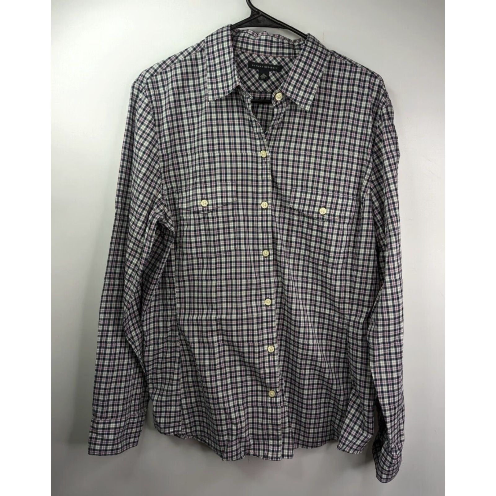 Banana Republic Banana Republic True Navy Plaid Button-Up Shirt Women XL Pockets 416018 Size XL / US 12-14 / IT 48-50 - 2 Thumbnail
