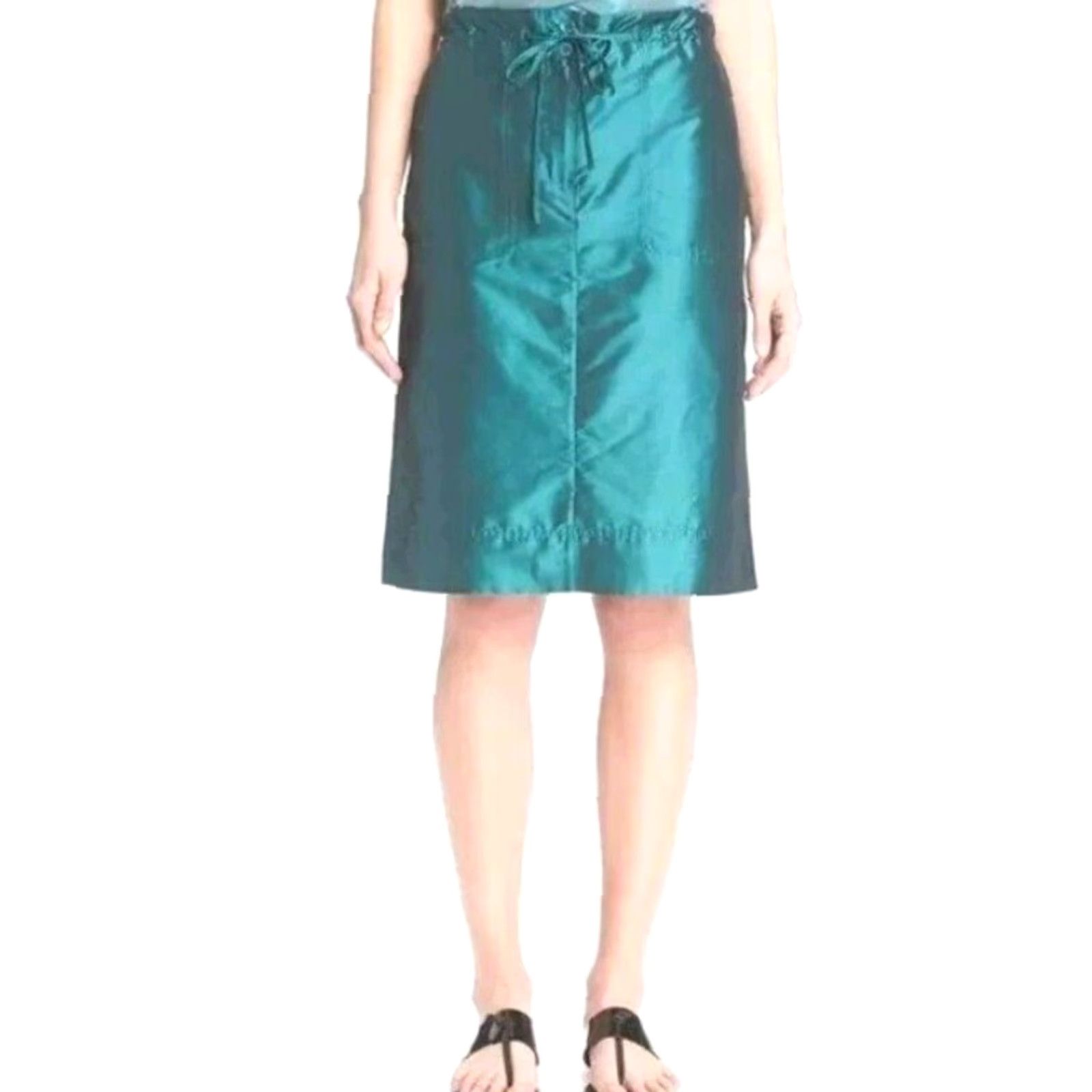 Tibi VINTAGE Tibi Skirt Cargo Skirt Taffeta Penna Dark Blue/Green Sz. 12 Y2K 2000's Women Knee Length Pencil Straight Drawstring Casual Modern Size 26" / US 2 / IT 38 - 2 Thumbnail