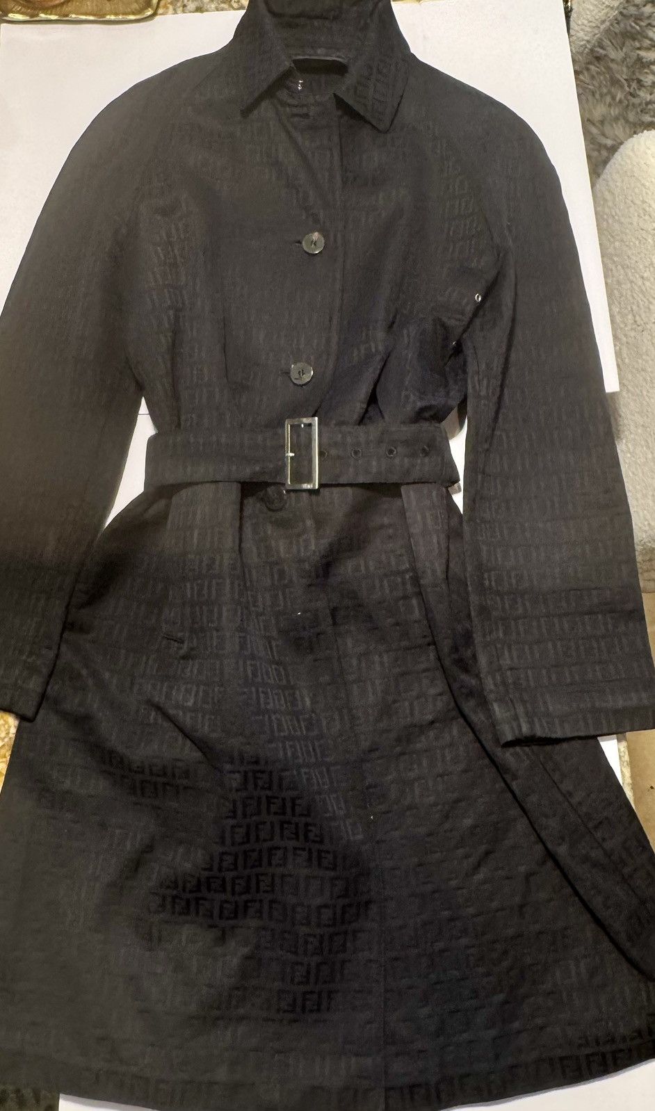 Fendi FENDI Trench Coat Zucca Black Belted FF Women's size 48 Size XL / US 12-14 / IT 48-50 - 2 Thumbnail