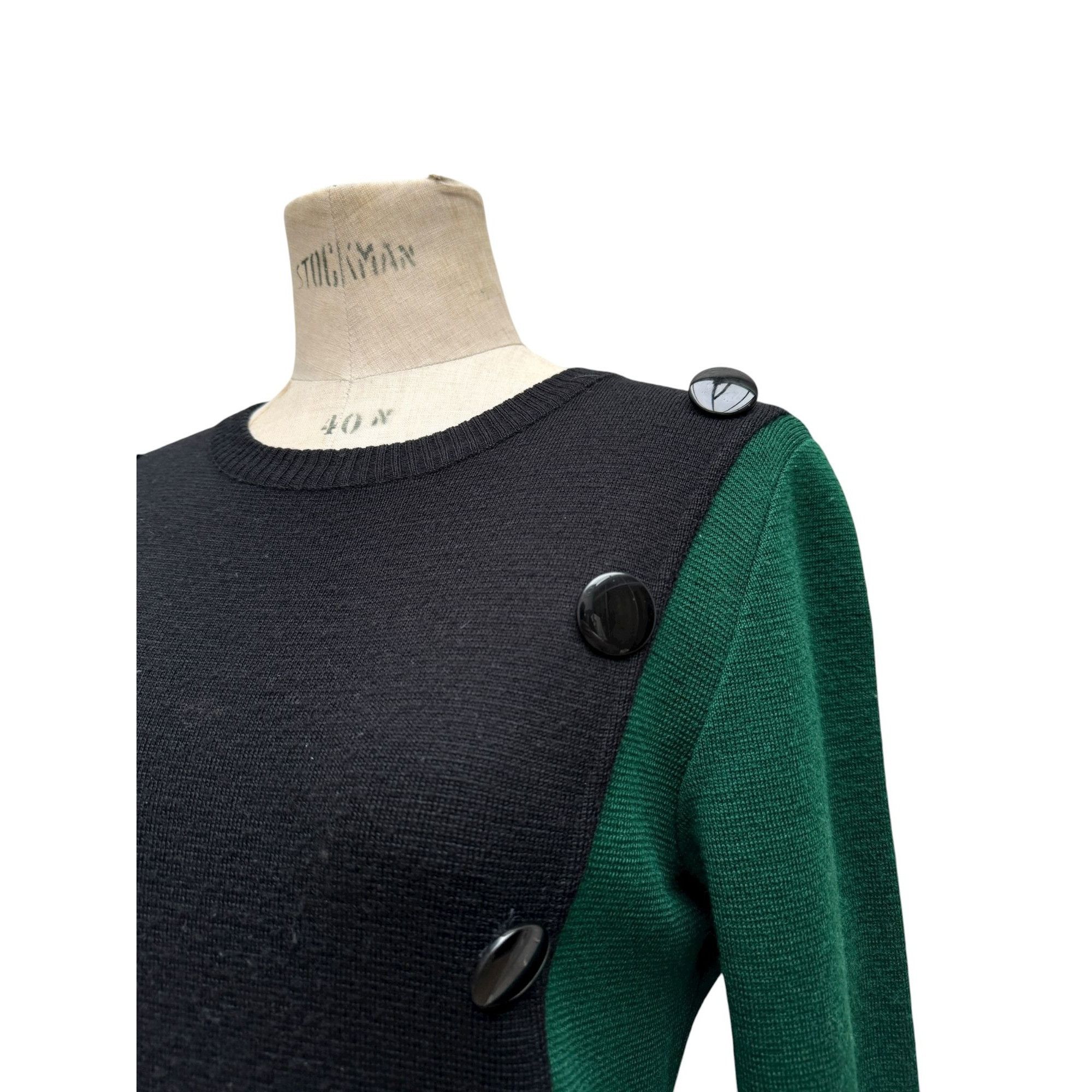 Yves Saint Laurent Vintage 1980s Wool Dress – Black & Green Size M / US 6-8 / IT 42-44 - 3 Thumbnail