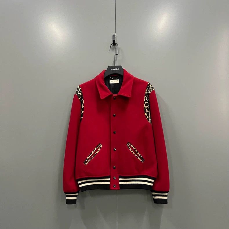 Saint Laurent Paris Saint Laurent Red Leopard Print Baseball Jacket Size US L / EU 52-54 / 3 - 1 Thumbnail