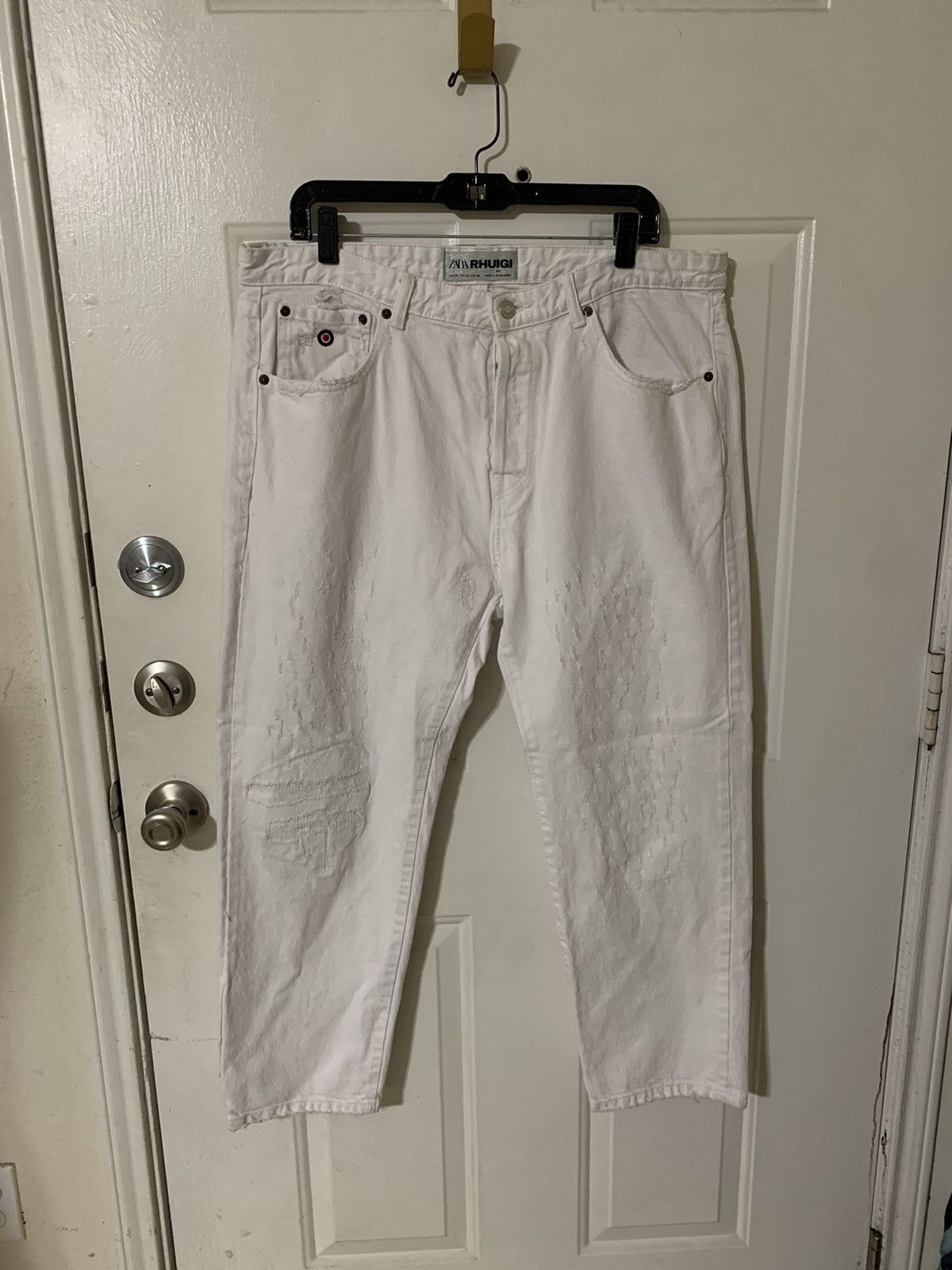 image of Rhude x Zara Distressed White Denim Jeans, Men's (Size 38)