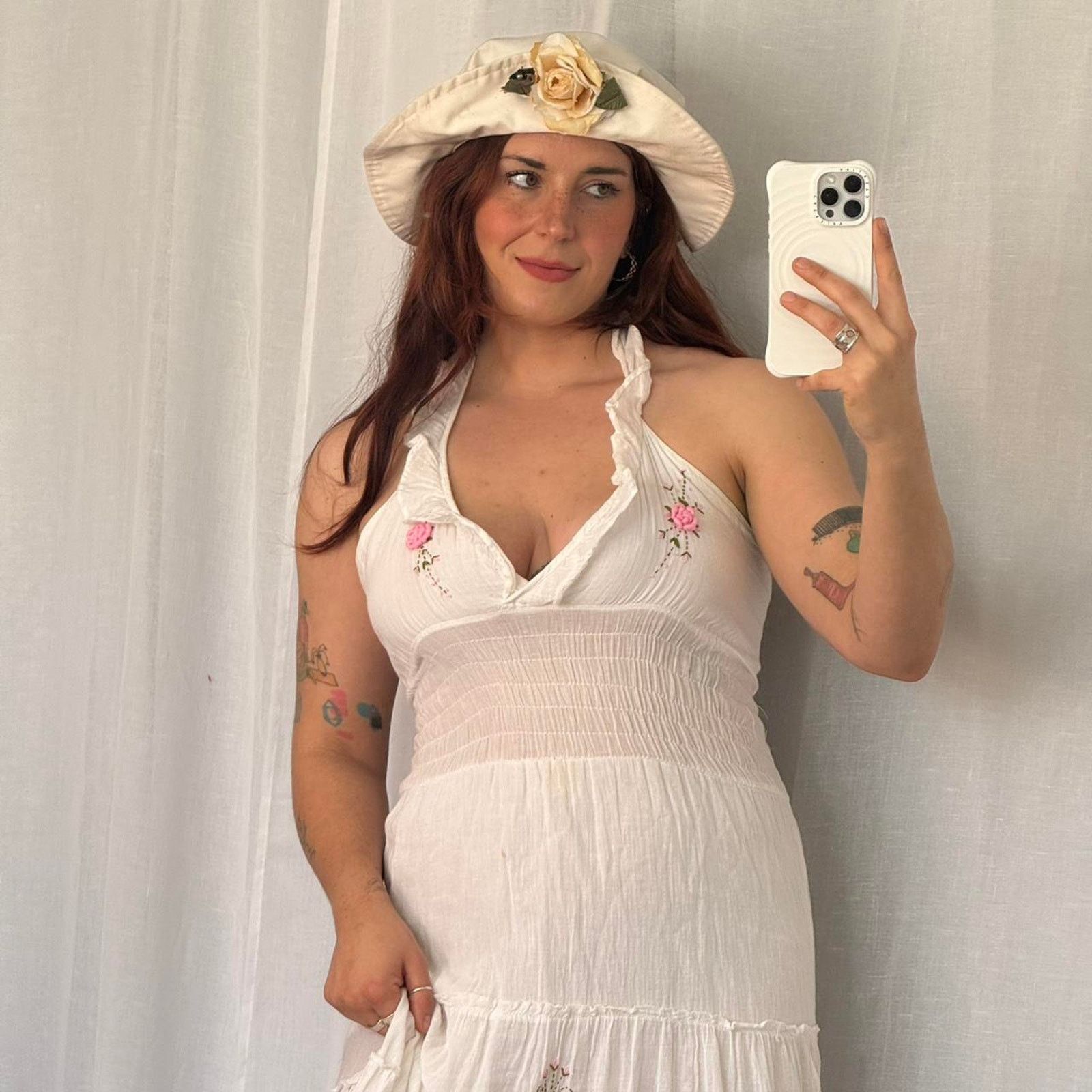 Vintage ✿ romantic cottagecore embroidered halter dress ✿ Size XL / US 12-14 / IT 48-50 - 3 Thumbnail