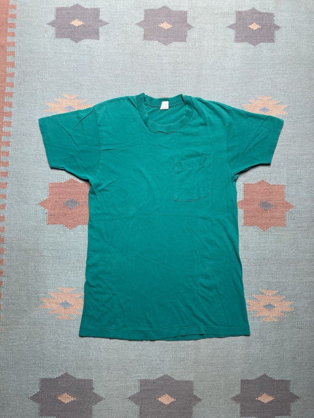 Fruit Of The Loom × Vintage 80s fruit of the loom pocket tshirt blank turquoise cotton M Size US M / EU 48-50 / 2 - 1 Thumbnail
