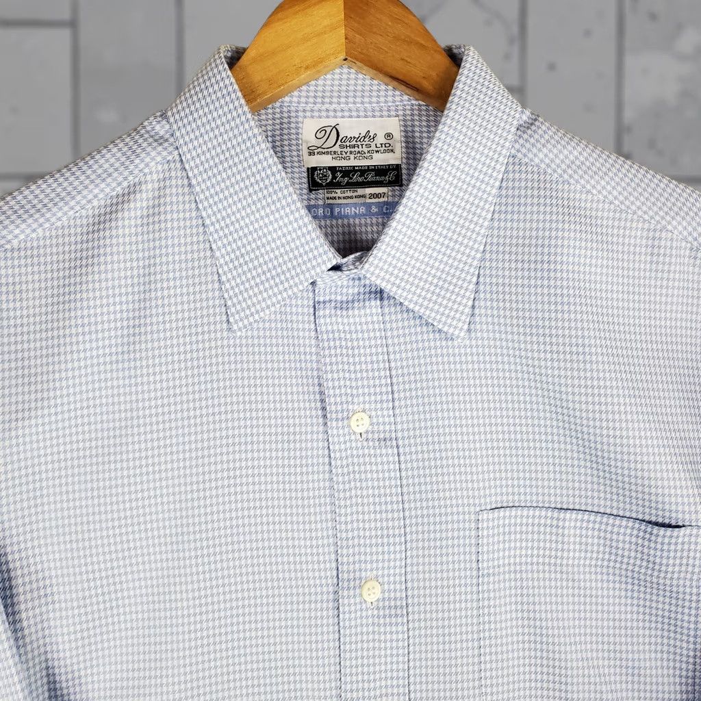 Loro Piana VINTAGE Loro Piana Mens Button-Up Shirt Houndstooth Twill Blue 17/32 Size US XL / EU 56 / 4 - 1 Thumbnail