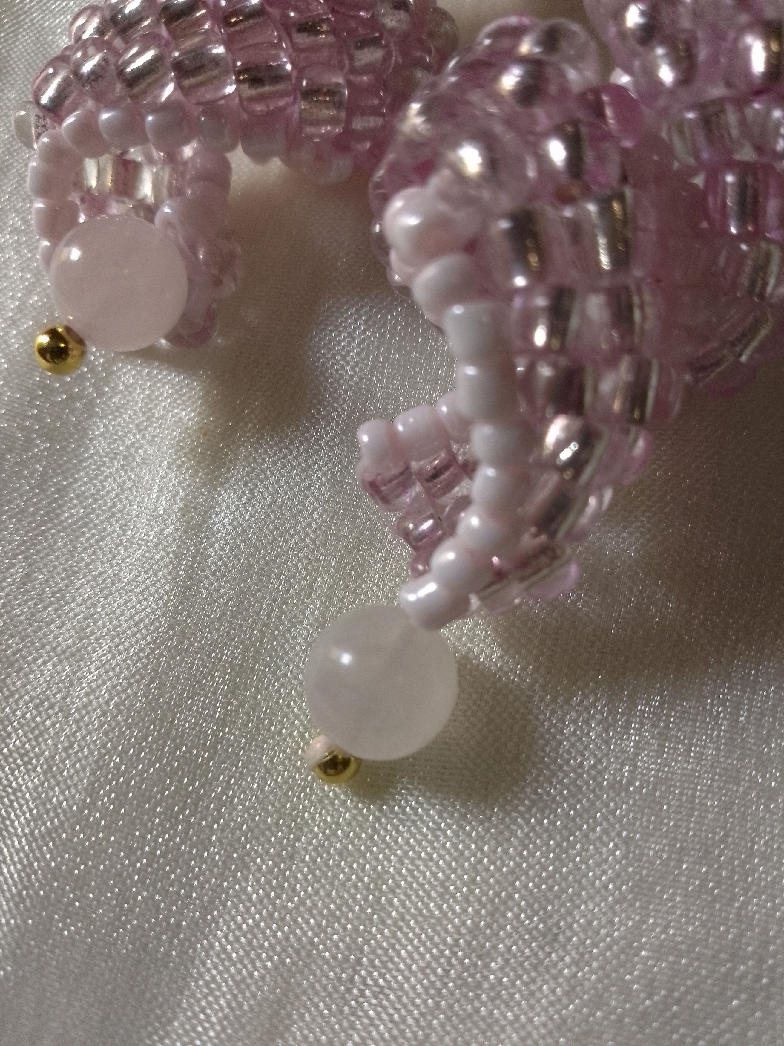 Handmade Pink earrings curled dangle social rose quartz gemstones Size ONE SIZE - 3 Thumbnail