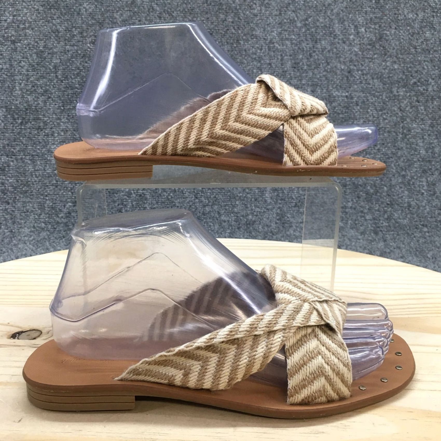 Vintage Universal Thread Sandals Louise Knotted Slip On Slide Brown Fabric Womens 6.5 M Casual Flip Flop Shoes Size US 7 / IT 37 - 2 Thumbnail