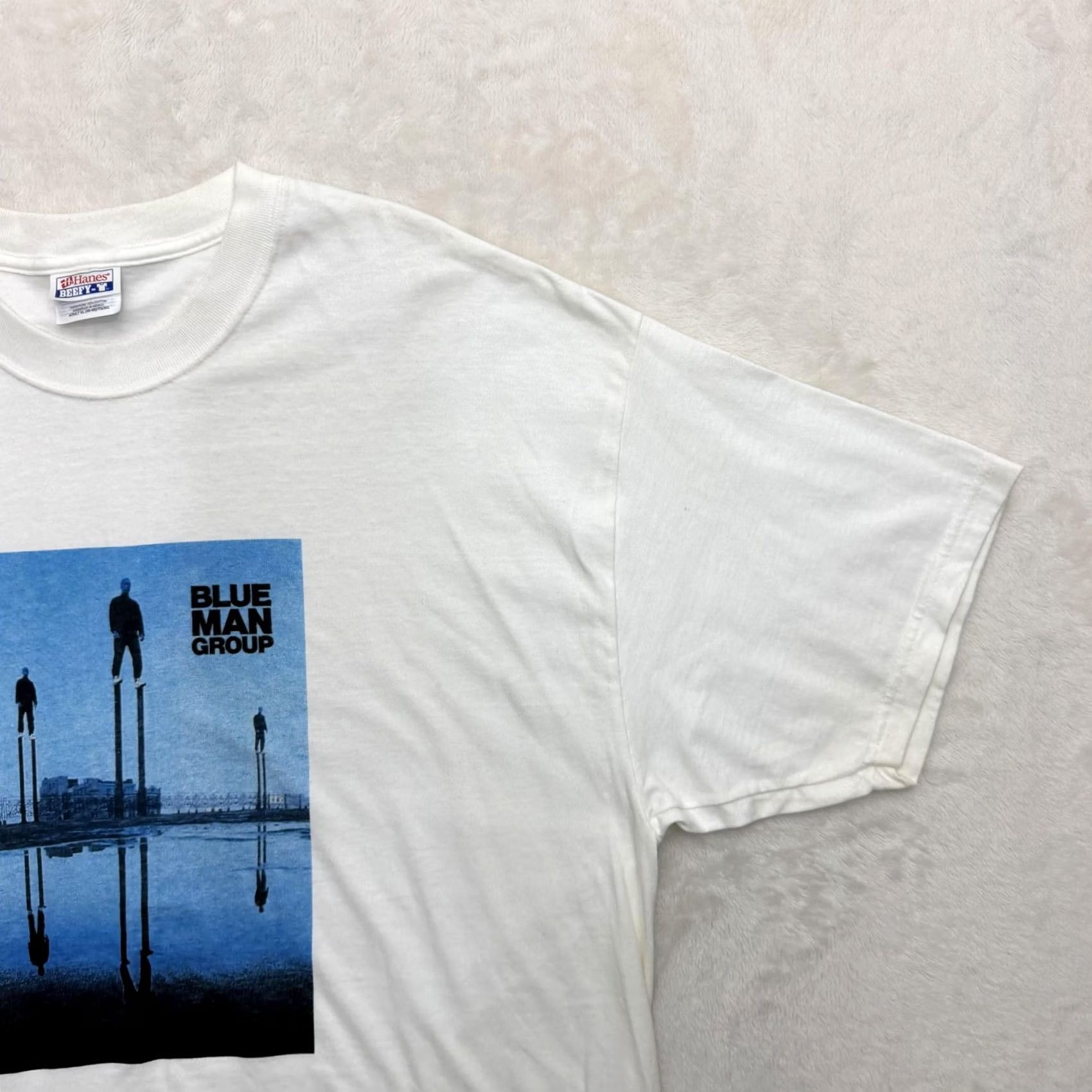 Hanes VINTAGE Blue Man Group Shirt Mens XL White Hanes Beefy-T Graphic Stilts Artwork Size US XL / EU 56 / 4 - 5 Thumbnail
