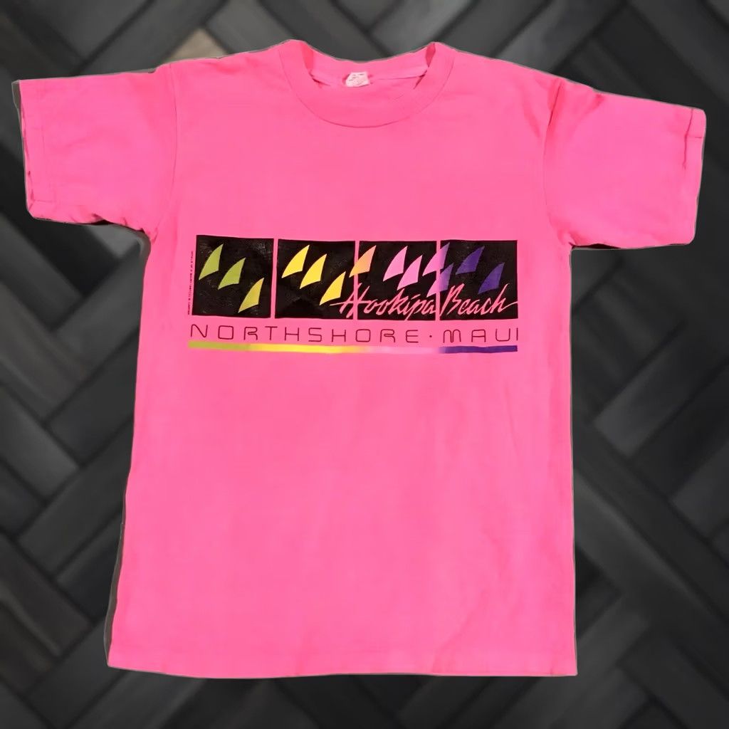 Vintage VINTAGE Hookipa Beach North Shore Maui Neon Graphics T-Shirt 1987 M Mens Short Sleeve 100% Cotton Pink Geometric 80s Graphic Tee Size US M / EU 48-50 / 2 - 1 Thumbnail