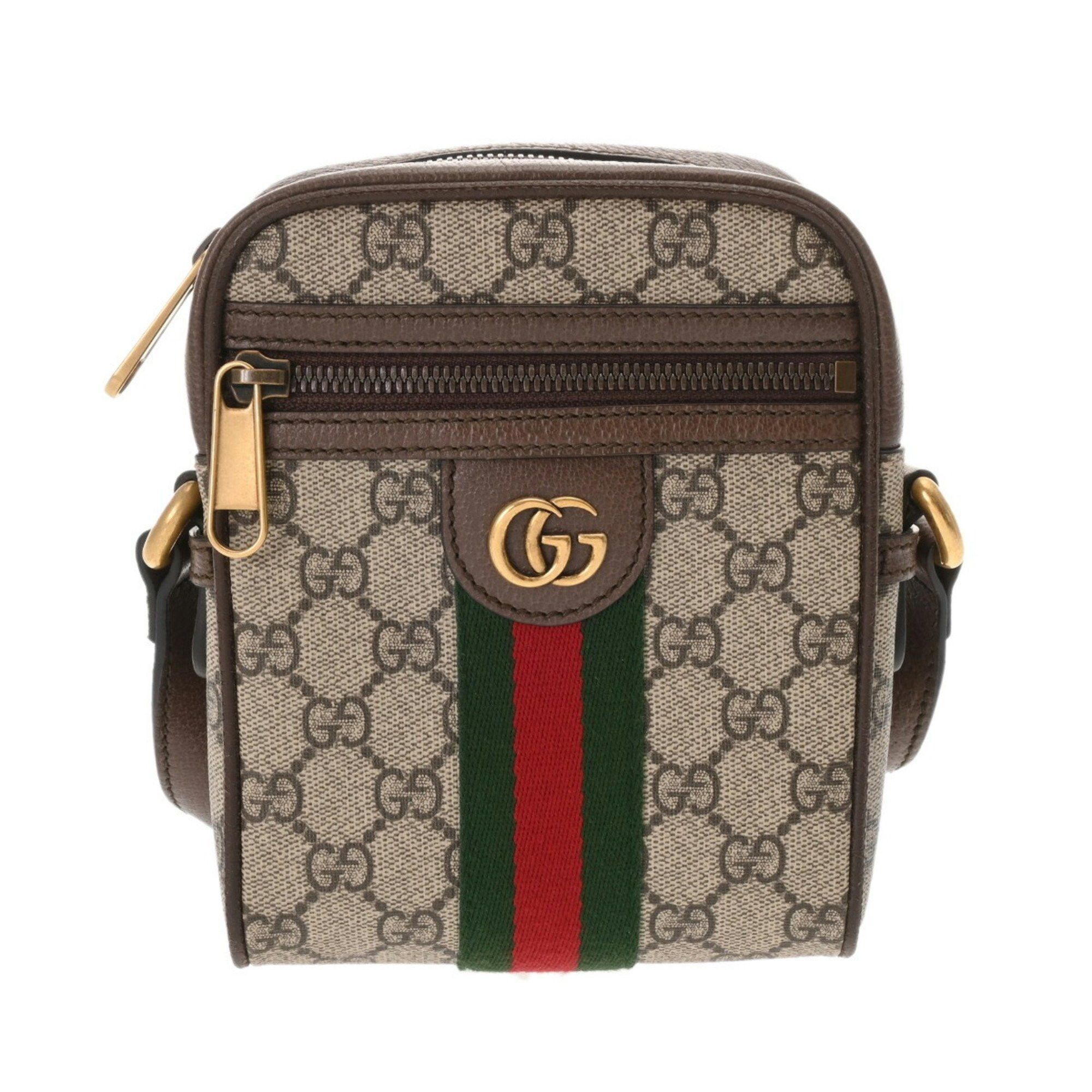Gucci Ophidia Mini Bag Beige 598127 Women's GG Supreme Canvas Leather Shoulder