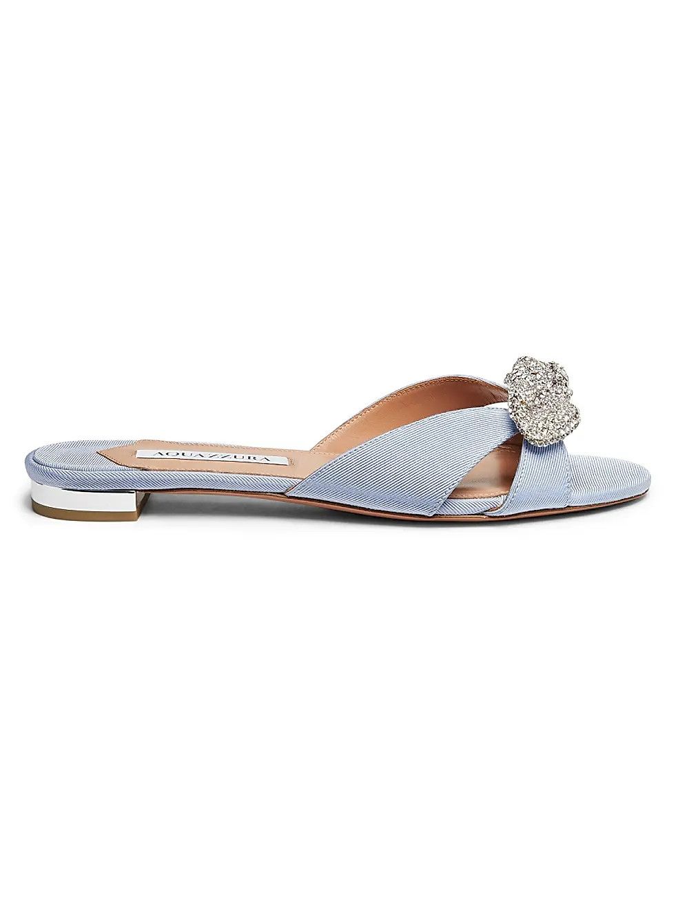 Aquazzura os11x1225 Very Bow Tie Crystal Slide Sandals in Blue Size US 7 / IT 37 - 1 Thumbnail