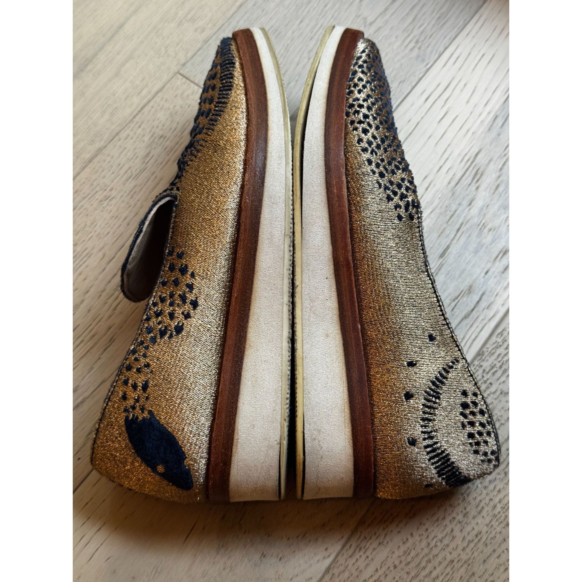 Free People Free People Gold Navy Textile Loafers Sz 7 37 Slip-On Leathe Size US 7 / IT 37 - 5 Thumbnail
