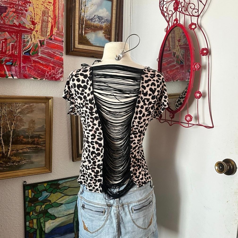 Forever 21 forever 21 open back fringe cheetah print top Size S / US 4 / IT 40 - 2 Thumbnail