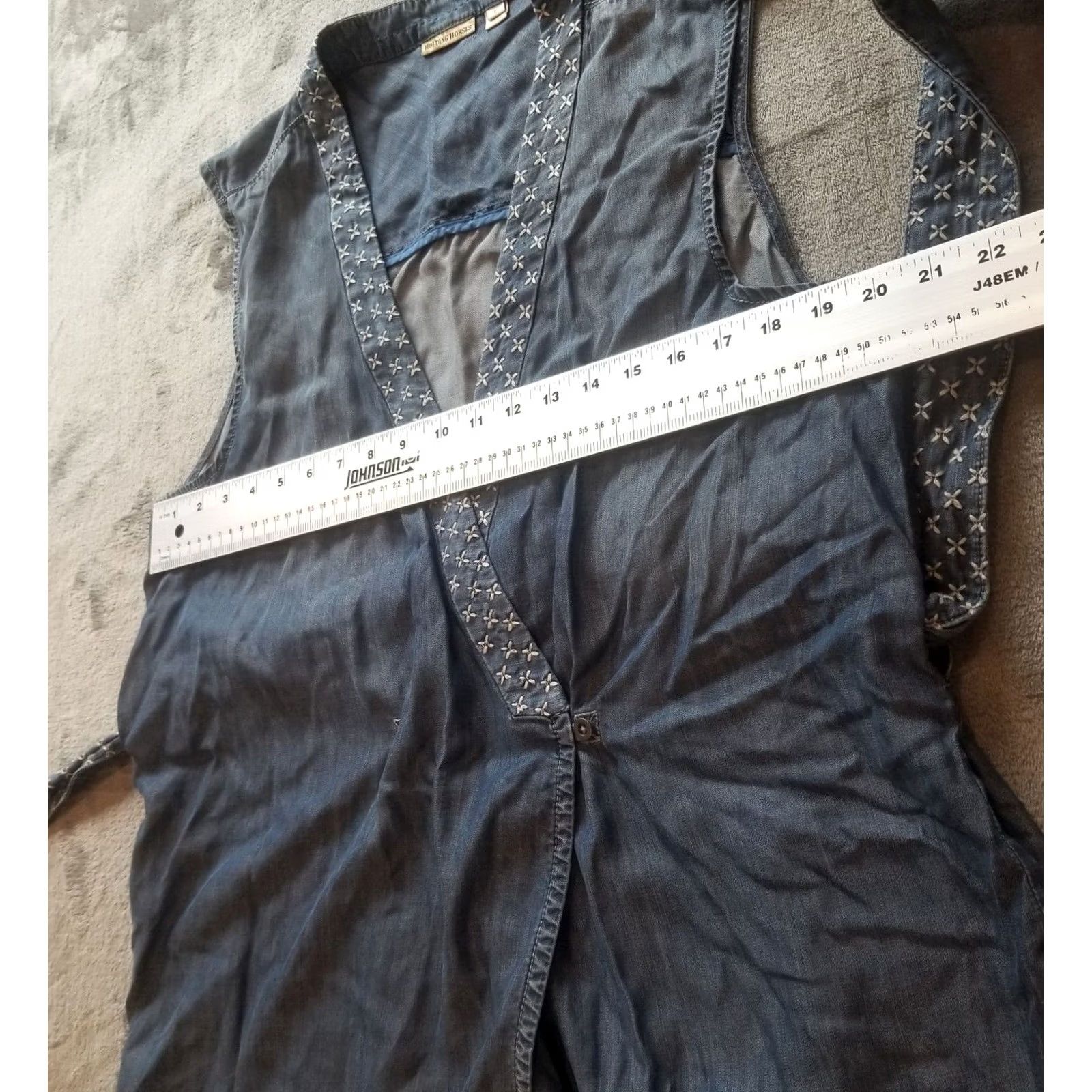 Anthropologie Holding Horses Anthropologie Womens Large Blue Stitched Chambray Wrap Shirt Vest Size L / US 10 / IT 46 - 5 Thumbnail