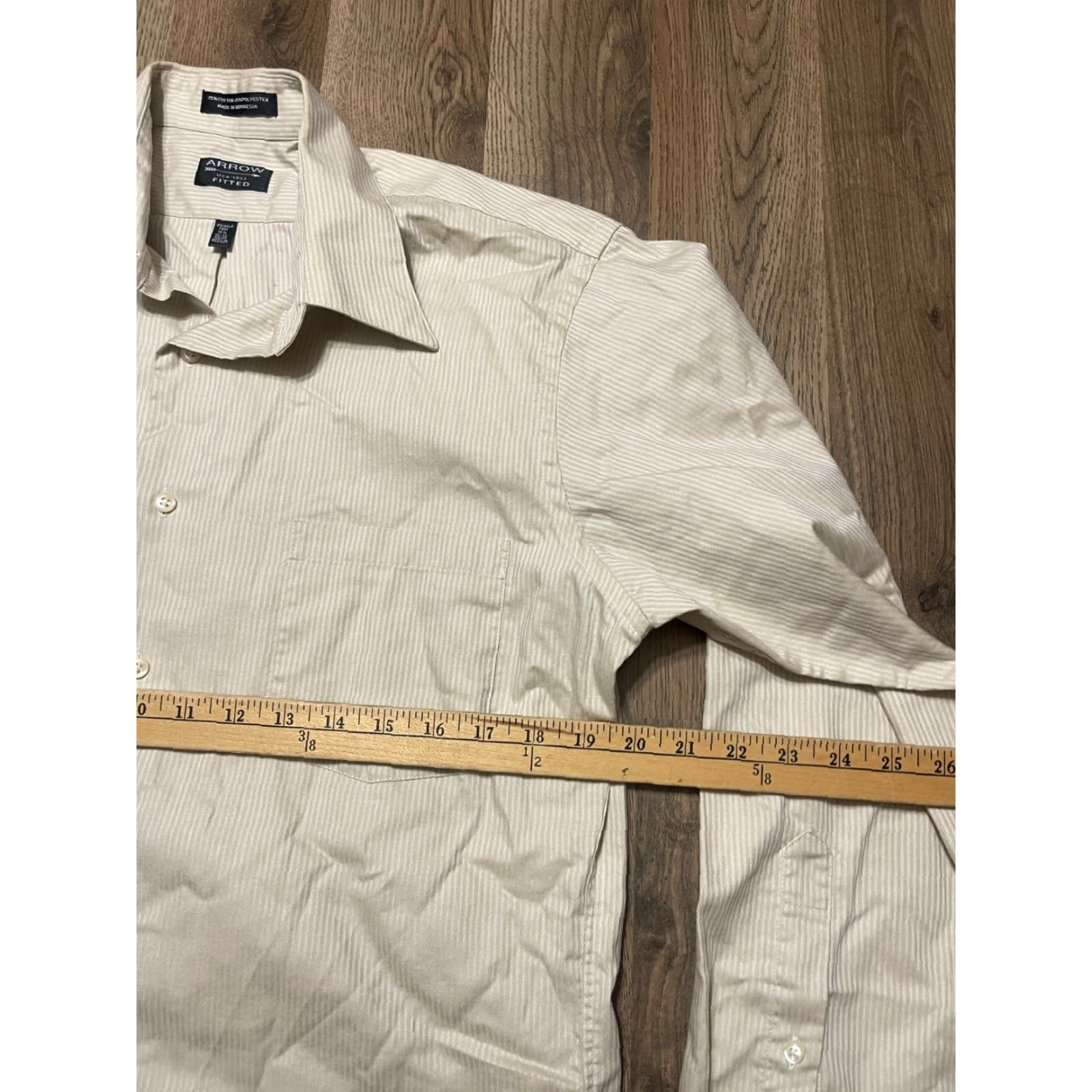Arrow Arrow Shirt Men's Size Medium 15.5 32/33 Tan Striped Button Up Fitted Size US M / EU 48-50 / 2 - 6 Thumbnail