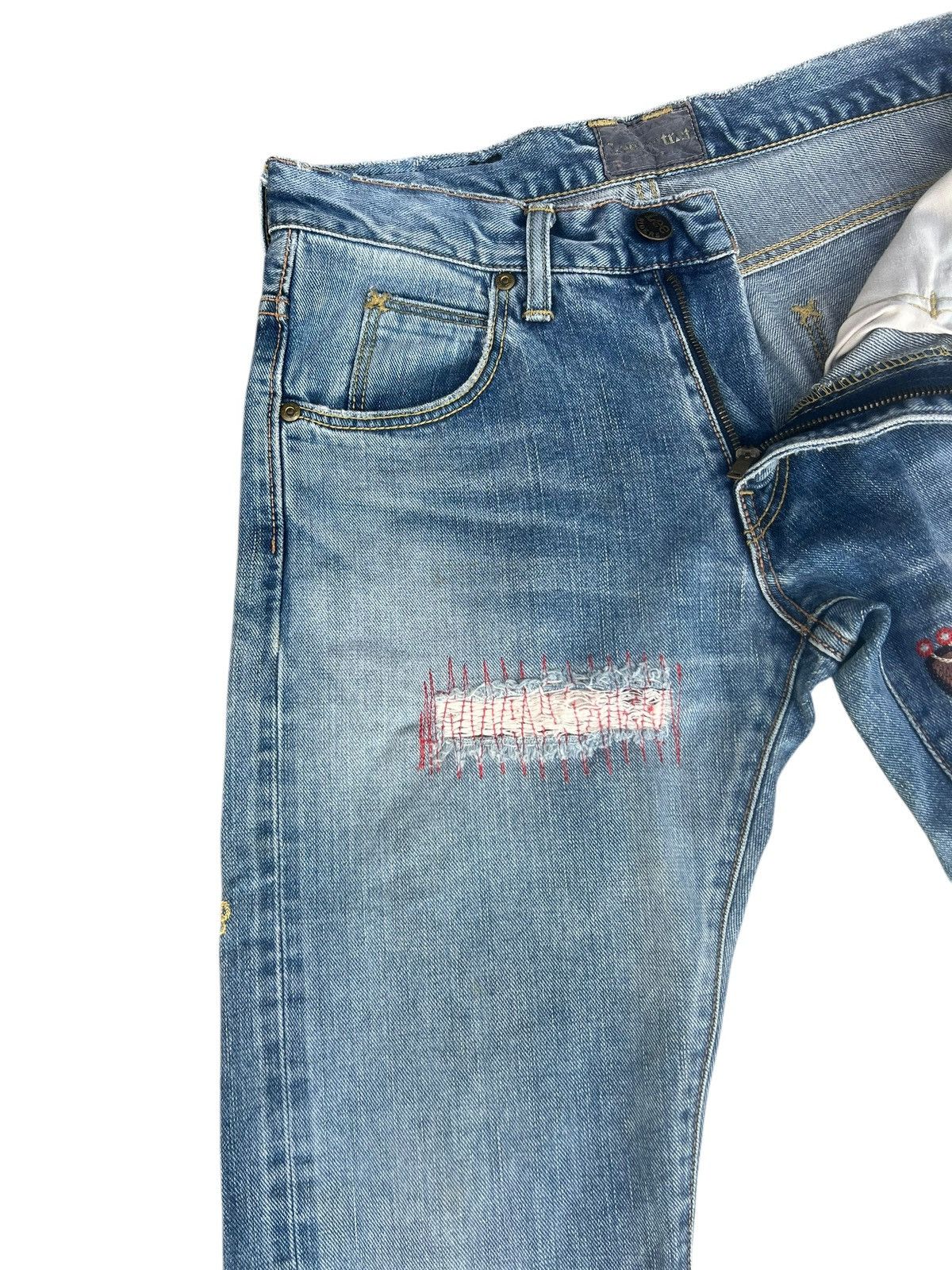 Lee Lee X TMT Japan Distress Embroidery Denim Selvedge Jeans Size US 29 - 6 Thumbnail