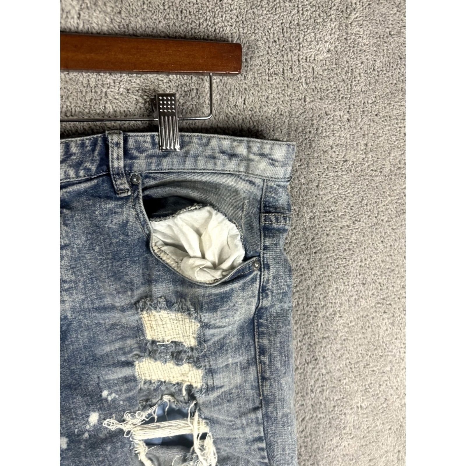 Denime Smoke Rise Jeans Mens 38x32 Slim Blue Distressed Paint Splatter Denim Grunge 90s Mens Size US 38 / EU 54 - 3 Thumbnail