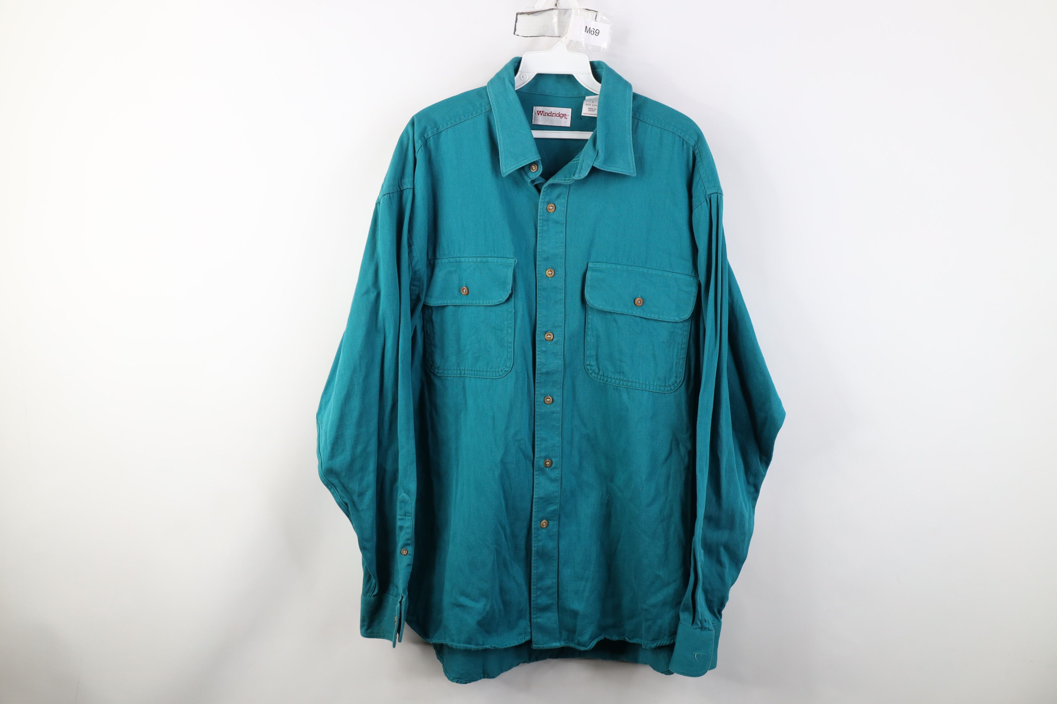 Vintage Vintage 90s Streetwear Twill Collared Button Shirt Teal Size US L / EU 52-54 / 3 - 1 Thumbnail