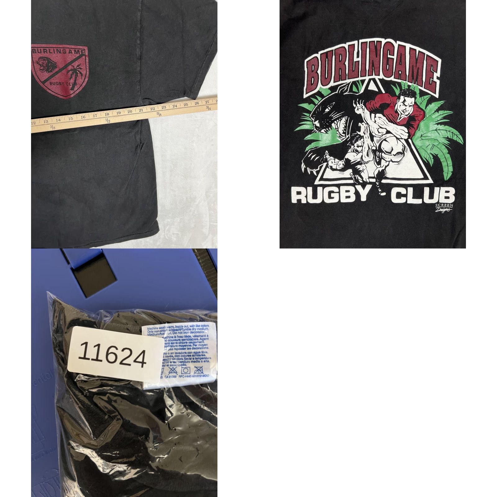 Hanes VINTAGE Hanes Beefy-T Burlingame Rugby Club T-Shirt Mens XL Black Graphic 90s Rugby Size US XL / EU 56 / 4 - 8 Thumbnail