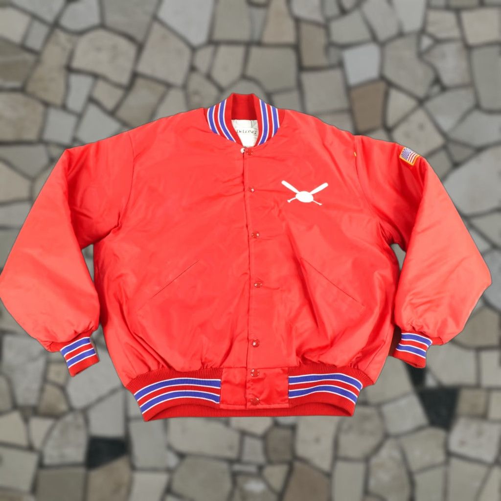 Vintage VINTAGE DeLong Jacket Men XL Red Fresno California Baseball Quilted Coat 80s Bomber Windproof Insulated USA Flag Sports 80s Mens XL Red FX Size US XL / EU 56 / 4 - 1 Thumbnail