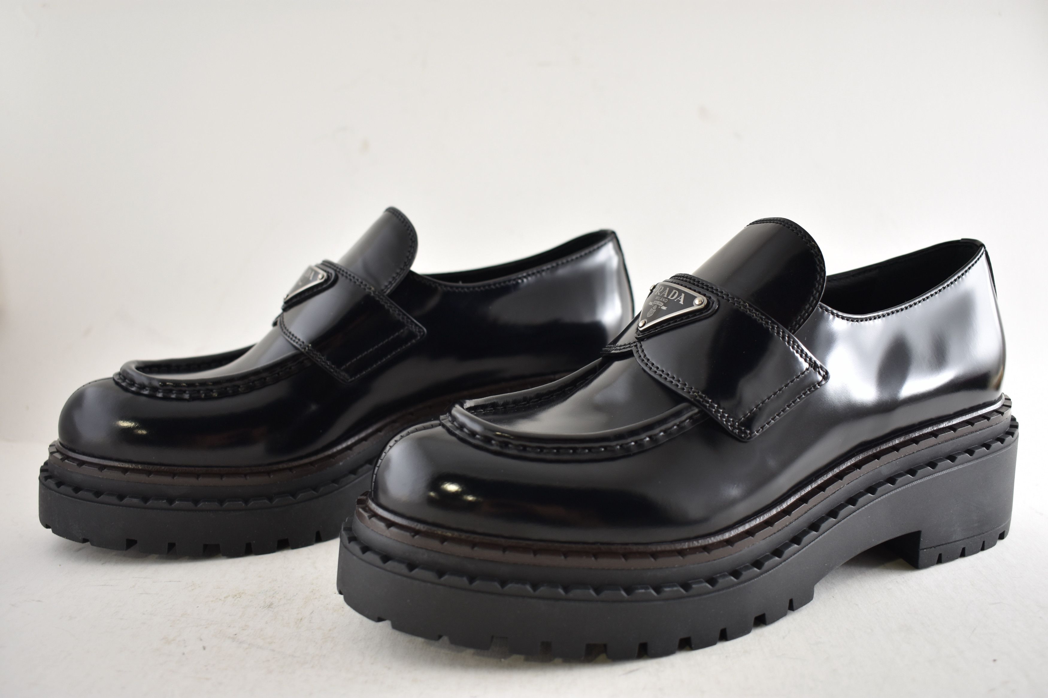 Prada Double Chocolate Leather Platform Loafer Creeper Flat 38.5 Size US 8.5 / IT 38.5 - 11 Thumbnail
