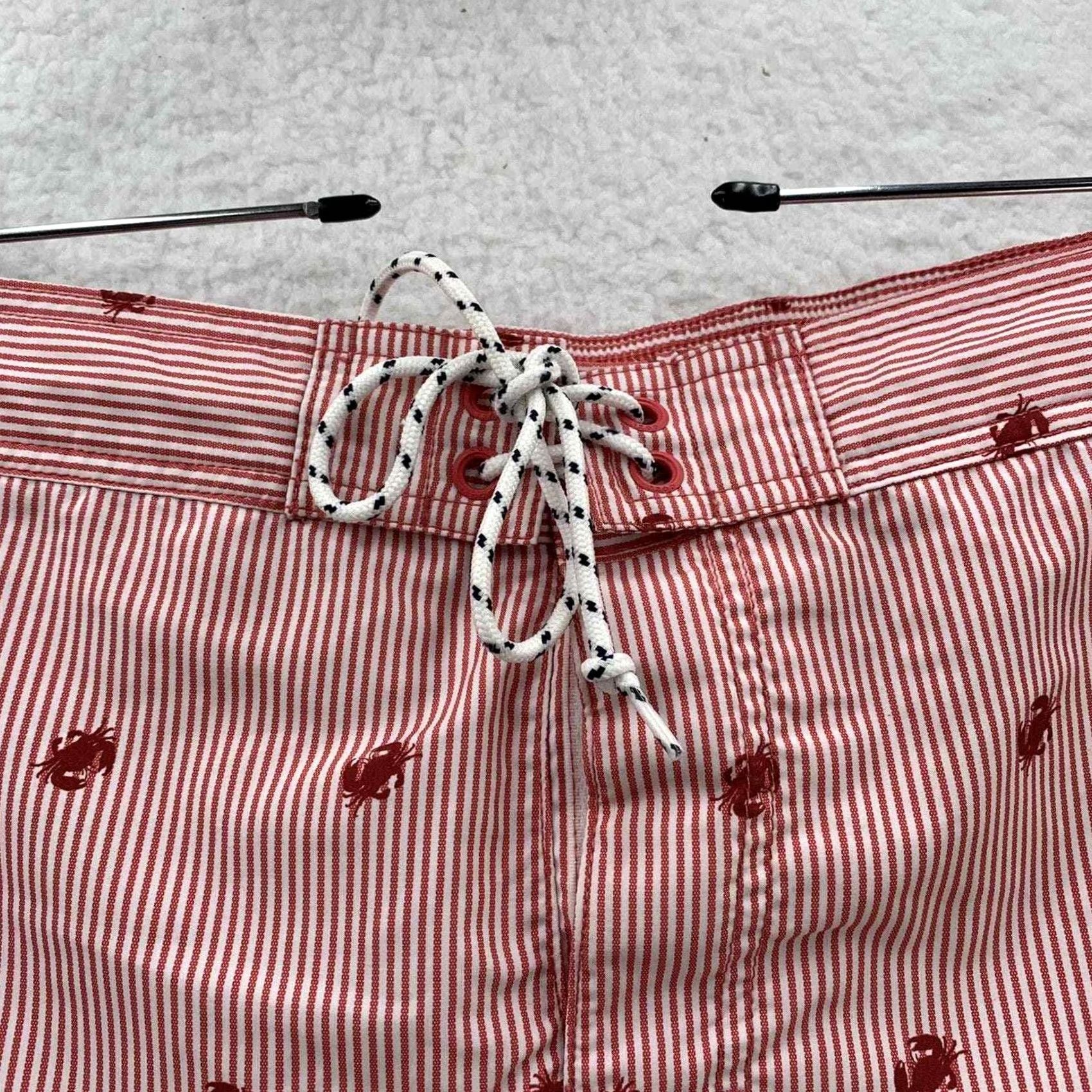Izod Izod Mens Swim Trunk XL Red Striped Crabs Bathing Suit Preppy Saltwater Size 46R - 4 Thumbnail