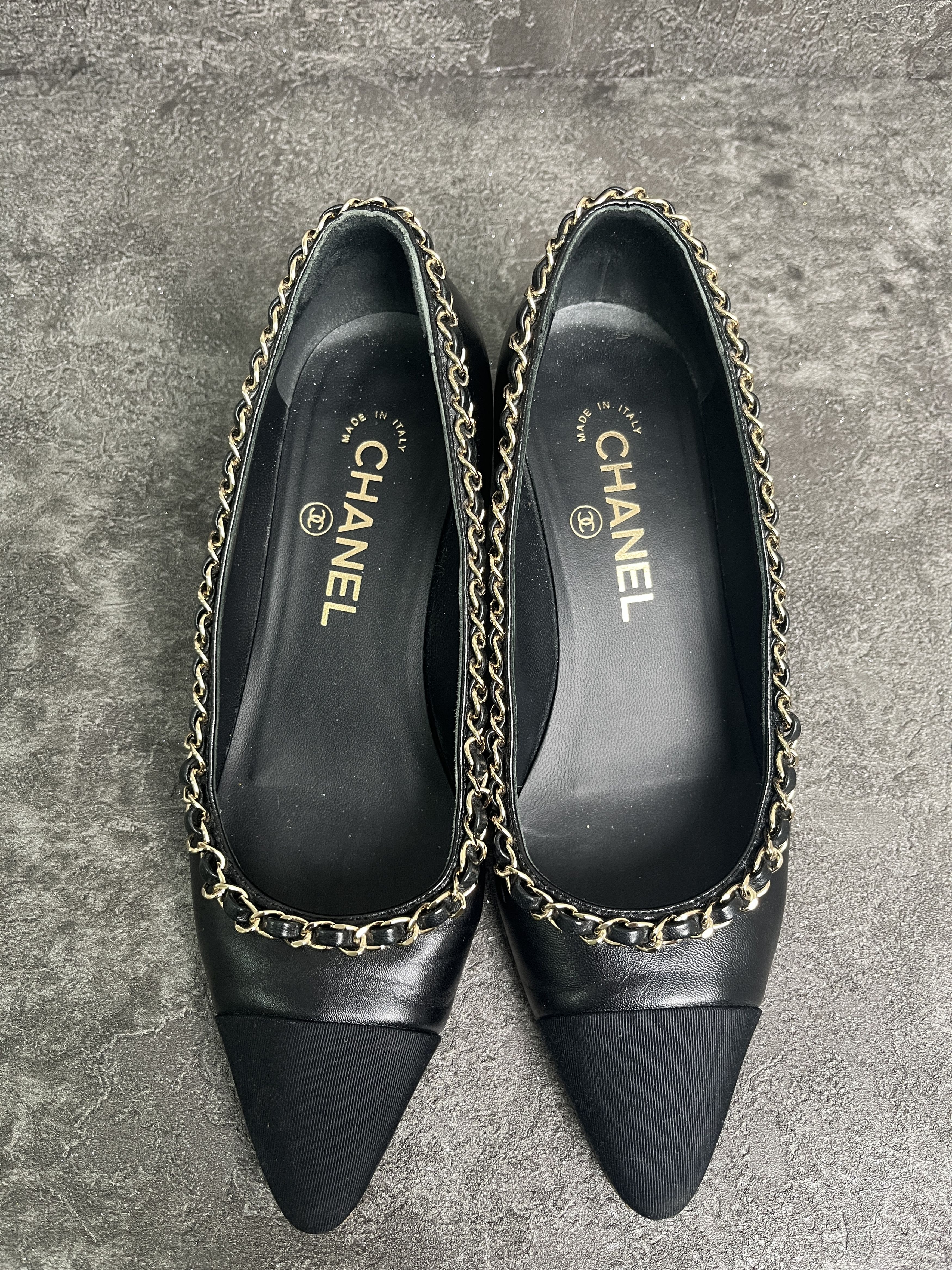 Chanel Chanel Black Leather Shoes With On-Tone Cloth Cap Toe Size US 6 / IT 36 - 5 Thumbnail