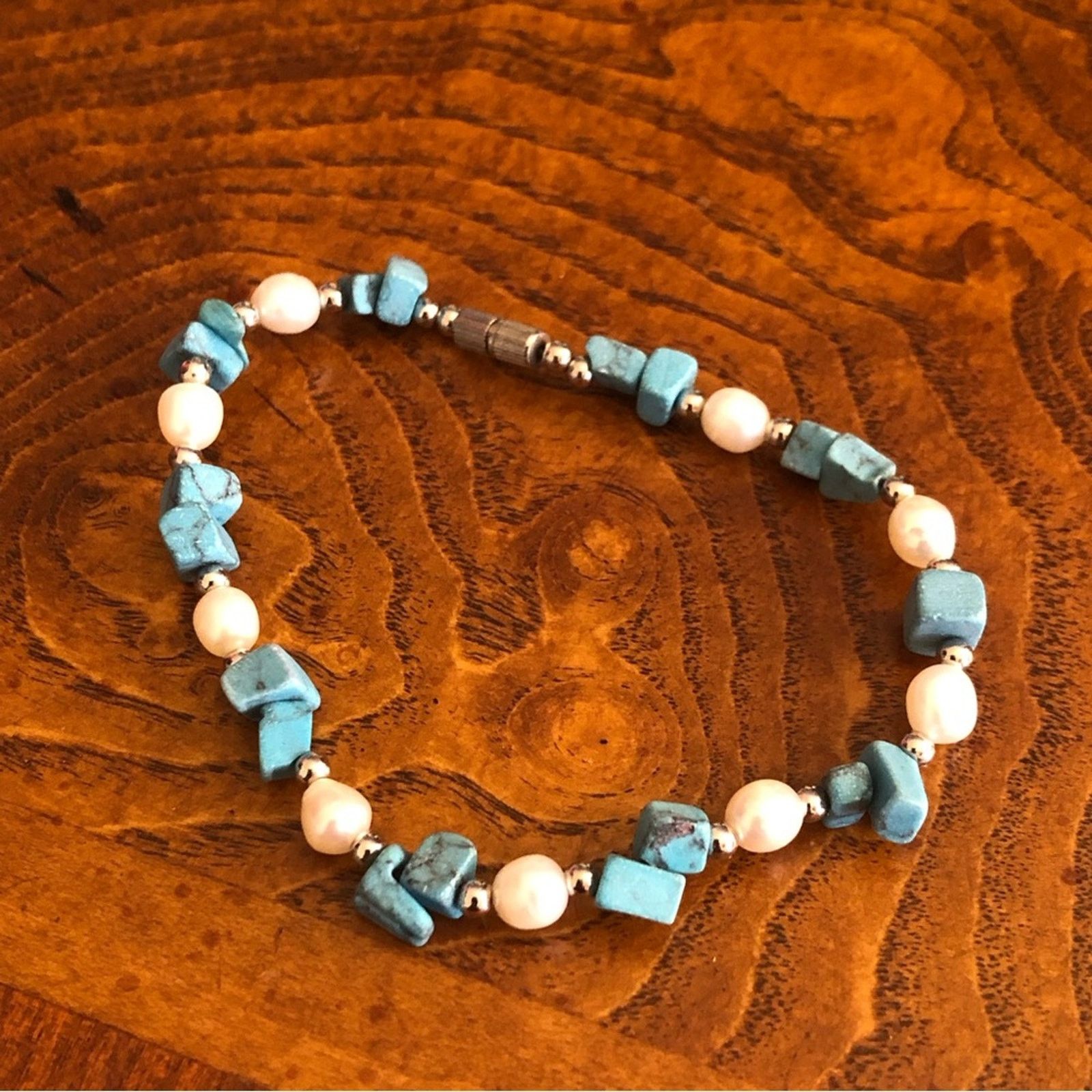 Vintage Vintage 70s faux turquoise genuine pearl bracelet Size ONE SIZE - 3 Thumbnail