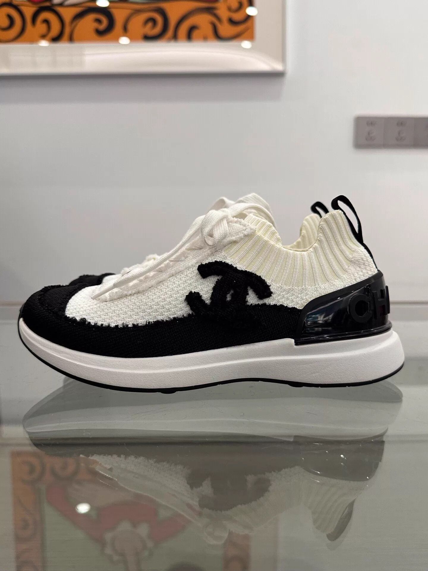 Chanel Chanel Women's Black & White Panda Knit Sock Sneaker Size US 5 / IT 35 - 4 Thumbnail
