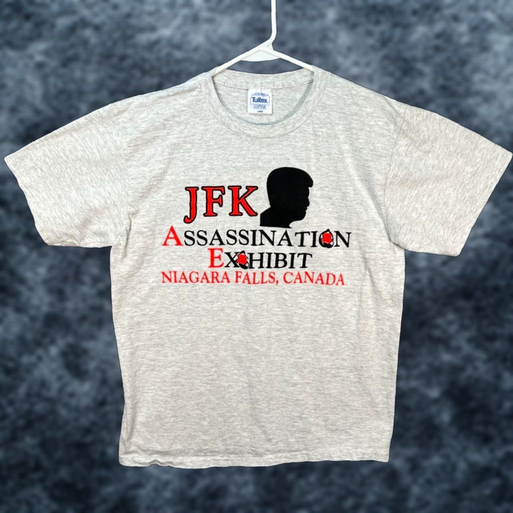 Tultex VINTAGE JFK Assassination Exhibit Niagara Falls Canada T Shirt Adult Large Gray Tultex Mens Size US L / EU 52-54 / 3 - 1 Thumbnail