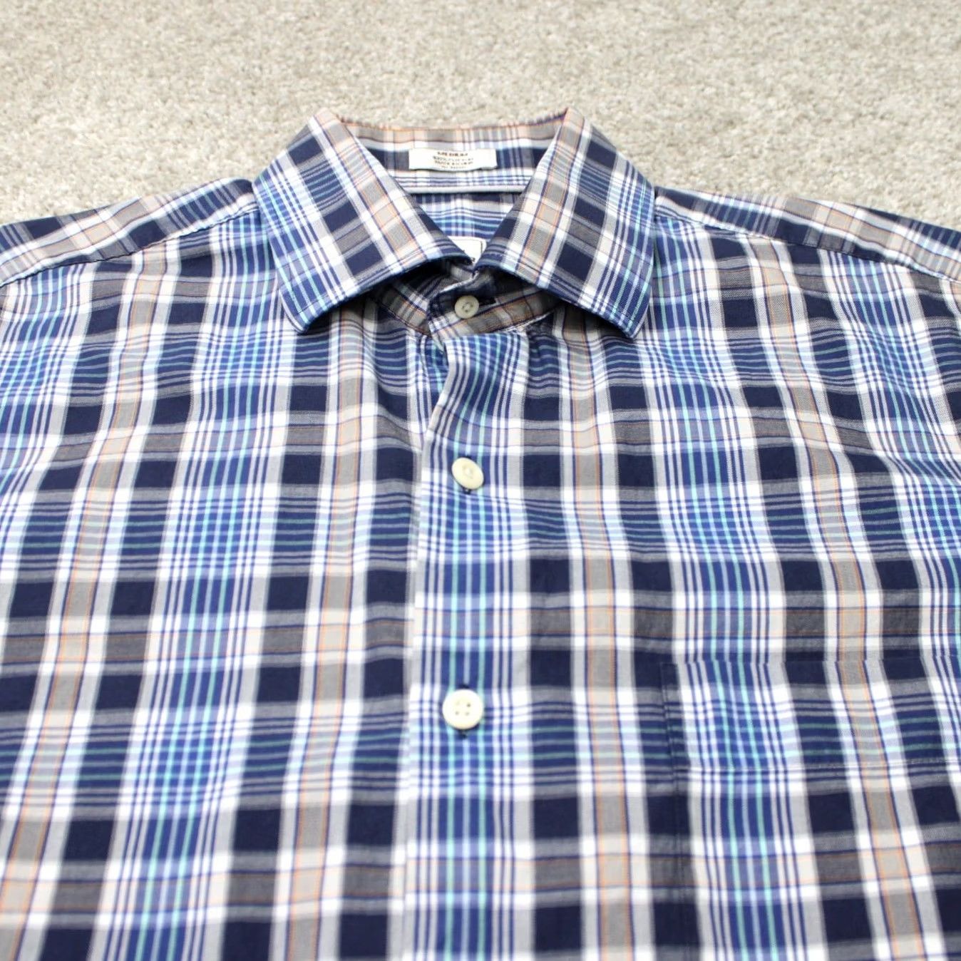 Peter Millar Peter Millar Crown Shirt Mens Medium Blue/Gray Plaid 100% Cotton Long Sleeve Button Up Size US M / EU 48-50 / 2 - 5 Thumbnail