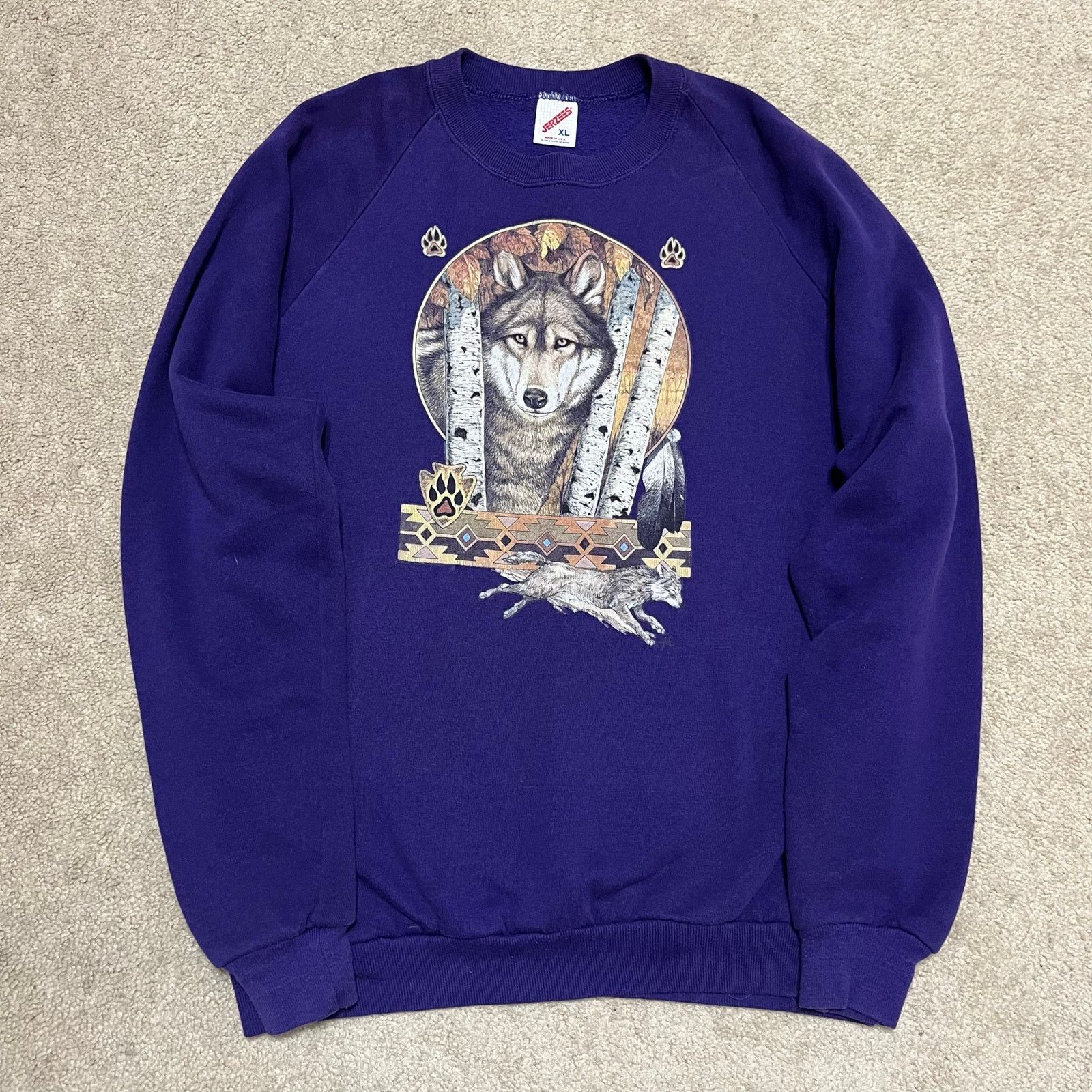 Jerzees Vintage Jerzees Native Wolf Graphic Purple Crewneck XL Size US XL / EU 56 / 4 - 1 Thumbnail