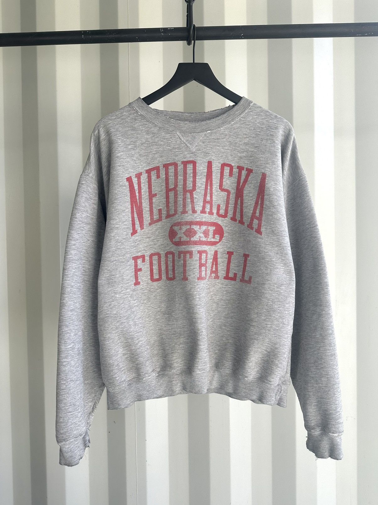 image of Vintage Nebraska Football Sun Faded Distressed Sweatshirt in Grey, Men's (Size XL)