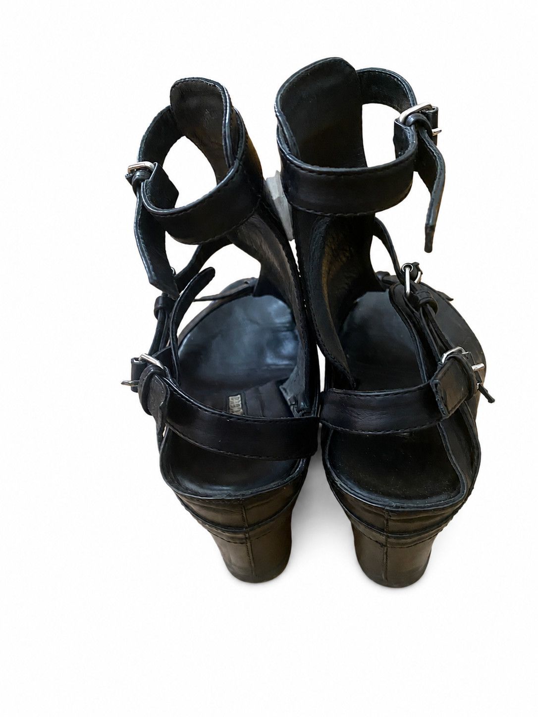 Ann Demeulemeester Ann Demeulemeester Black Leather Strappy Wedge Sandals Size US 8 / IT 38 - 3 Thumbnail