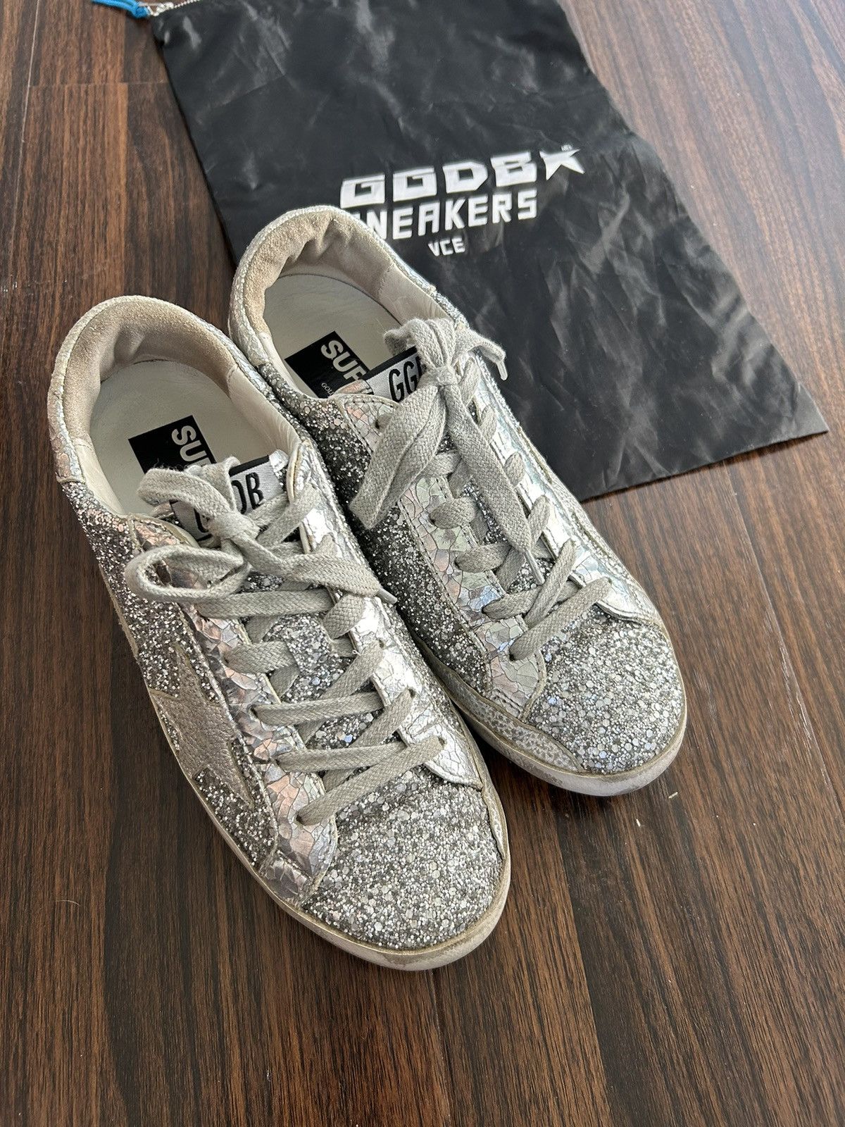 Golden Goose Golden Goose Superstar Silver Distressed Glitter Sneakers 38 Size US 8 / IT 38 - 6 Thumbnail