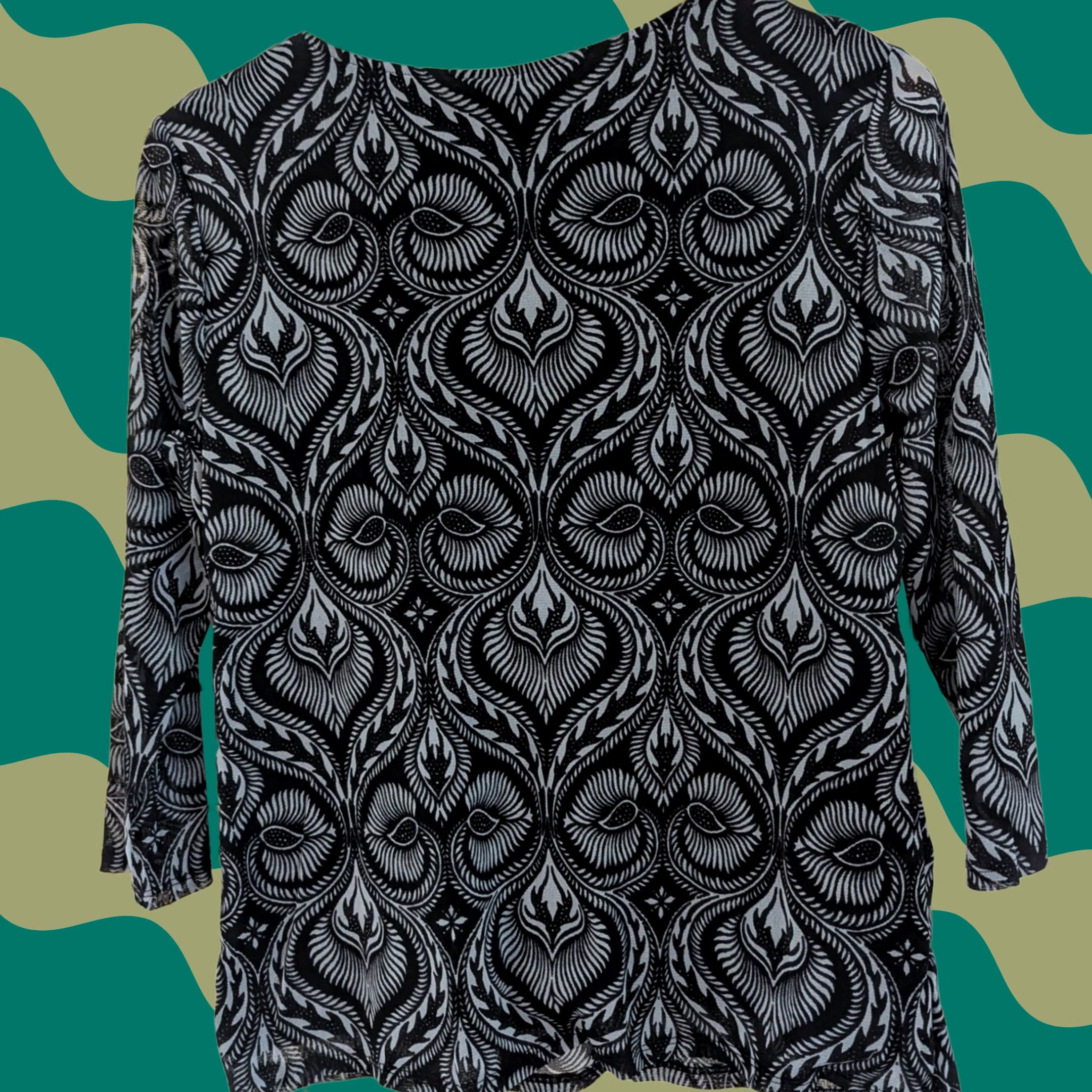 Alfani Alfani Black & White Damask Print 3/4 Sleeve Top Shirt Womens Sz L Vintage No Size L / US 10 / IT 46 - 1 Thumbnail