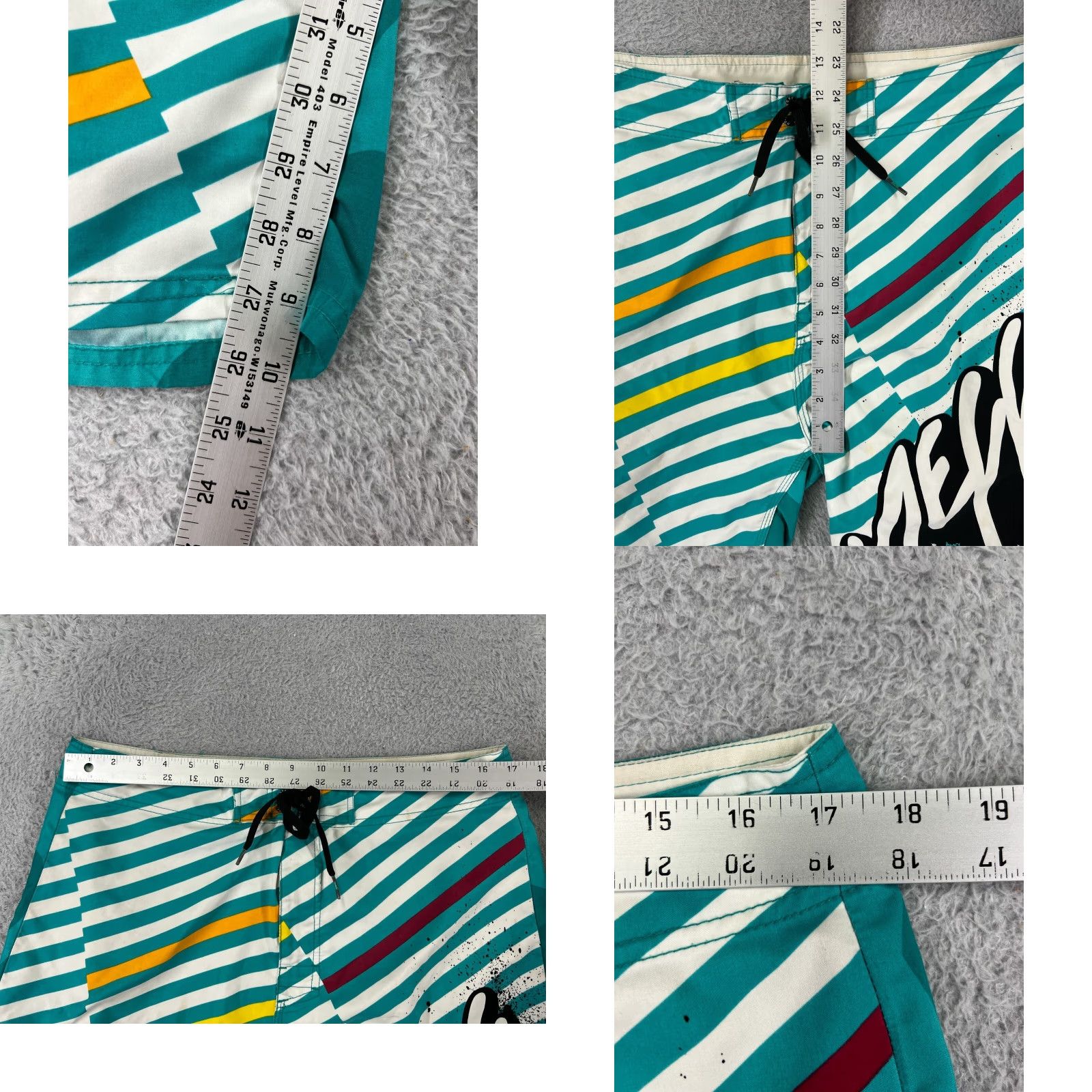 Vintage NEFF Swim Trunks Men 34 Teal Board Shorts Polyester Bathing Suit Surf Retro Look Green Pockets Drawstring Breathable 100% Polyester Mens Bottom Size US 34 / EU 50 - 9 Thumbnail