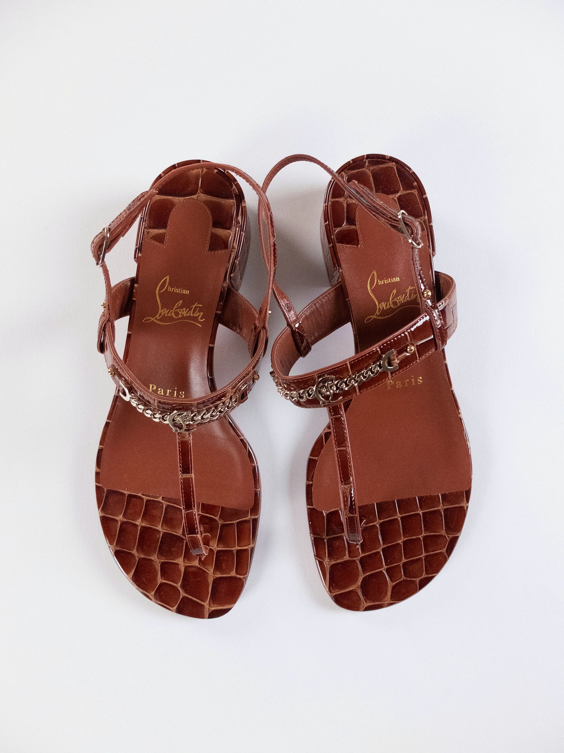 Christian Louboutin CHRISTIAN LOUBOUTIN MJ Thong brown croc embossed sandals 38 Size US 8 / IT 38 - 6 Thumbnail