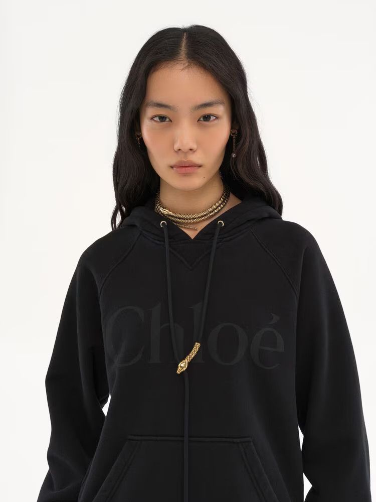 Chloe o1loc1c11125 Generous Logo Hoodie in Black Size L / US 10 / IT 46 - 5 Thumbnail